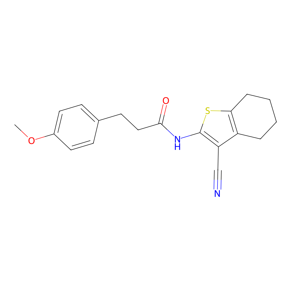 N-(3-cyano-4,5,6,7-tetrahydro-1-benzothiophen-2-yl)-3-(4-methoxyphenyl)propanamide molecular structure, CAS 438473-43-9