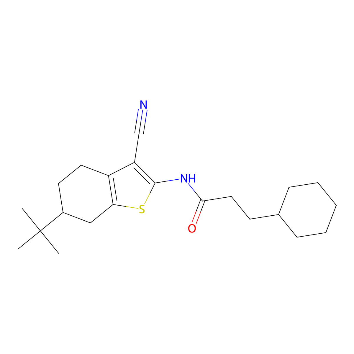 N-(6-tert-butyl-3-cyano-4,5,6,7-tetrahydro-1-benzothien-2-yl)-3-cyclohexylpropanamide molecular structure, CAS 438473-58-6