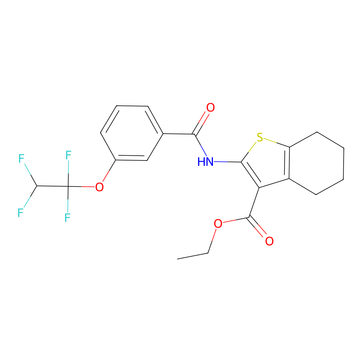Ethyl 2-({[3-(1,1,2,2-tetrafluoroethoxy)phenyl]carbonyl}amino)-4,5,6,7-tetrahydro-1-benzothiophene-3-carboxylate molecular structure, CAS 438473-73-5