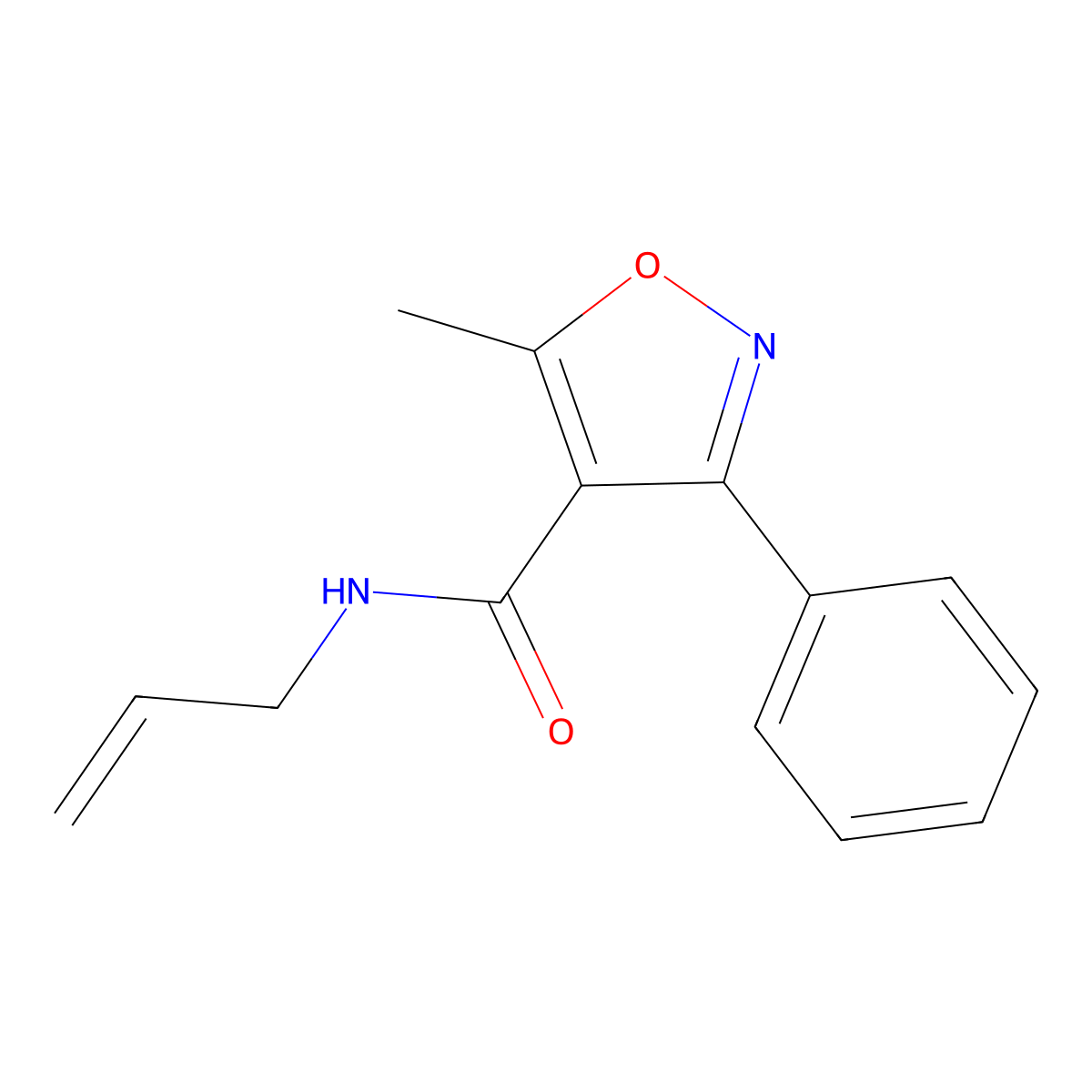 5-methyl-3-phenyl-N-prop-2-enyl-1,2-oxazole-4-carboxamide molecular structure, CAS 438473-80-4