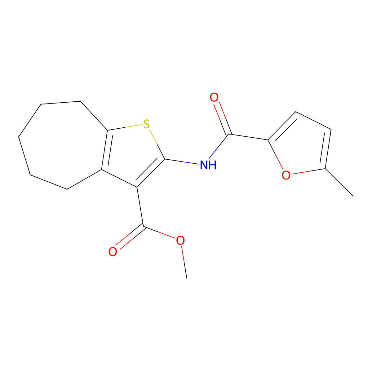 methyl 2-[(5-methyl-2-furoyl)amino]-5,6,7,8-tetrahydro-4H-cyclohepta[b]thiophene-3-carboxylate molecular structure, CAS 438473-87-1