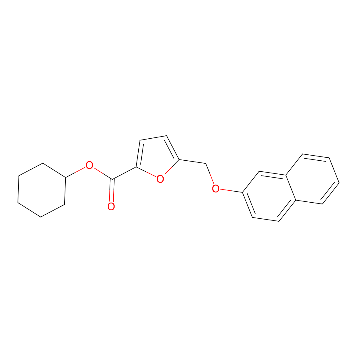 Cyclohexyl 5-[(2-naphthyloxy)methyl]-2-furoate molecular structure, CAS 438474-00-1