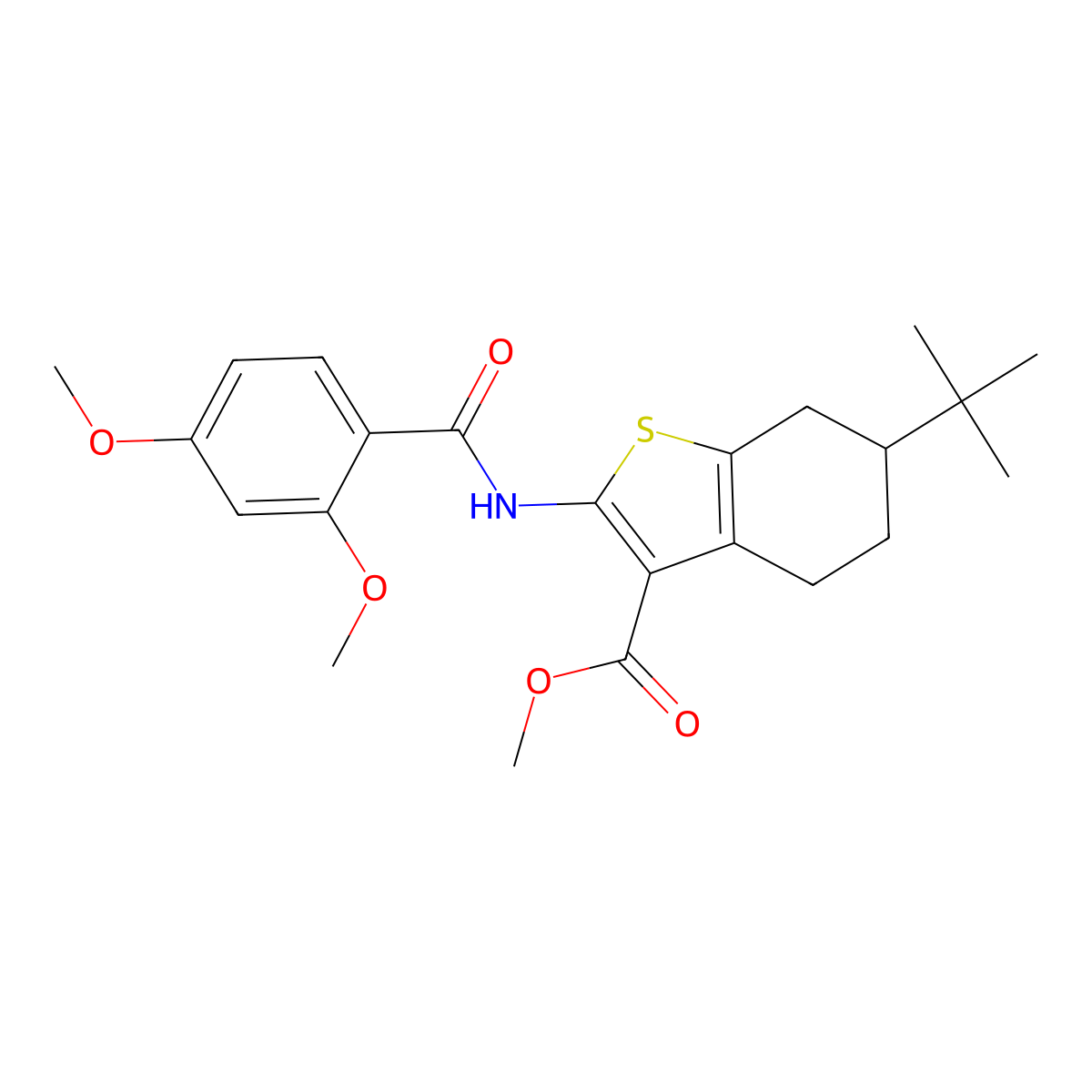 Methyl 6-tert-butyl-2-[(2,4-dimethoxybenzoyl)amino]-4,5,6,7-tetrahydro-1-benzothiophene-3-carboxylate molecular structure, CAS 438475-07-1