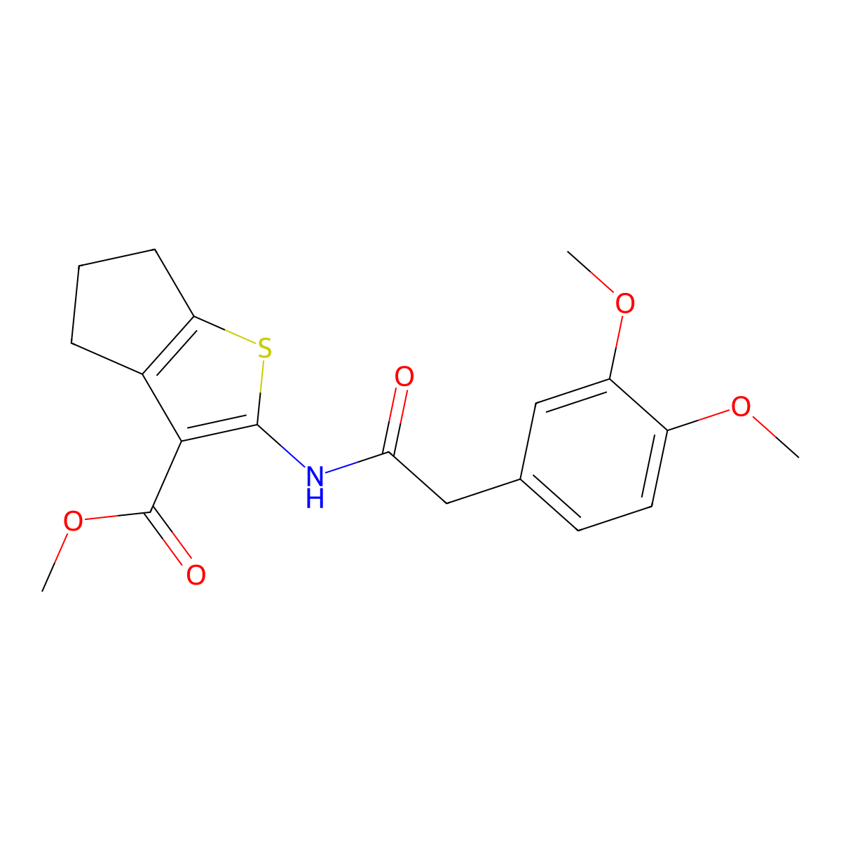 methyl 2-{[(3,4-dimethoxyphenyl)acetyl]amino}-5,6-dihydro-4H-cyclopenta[b]thiophene-3-carboxylate molecular structure, CAS 438475-30-0