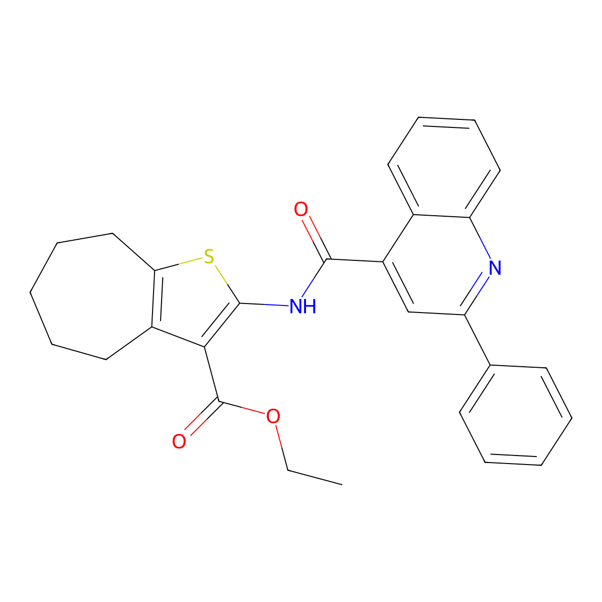 ethyl 2-(2-phenylquinoline-4-carboxamido)-5,6,7,8-tetrahydro-4H-cyclohepta[b]thiophene-3-carboxylate molecular structure, CAS 438475-41-3