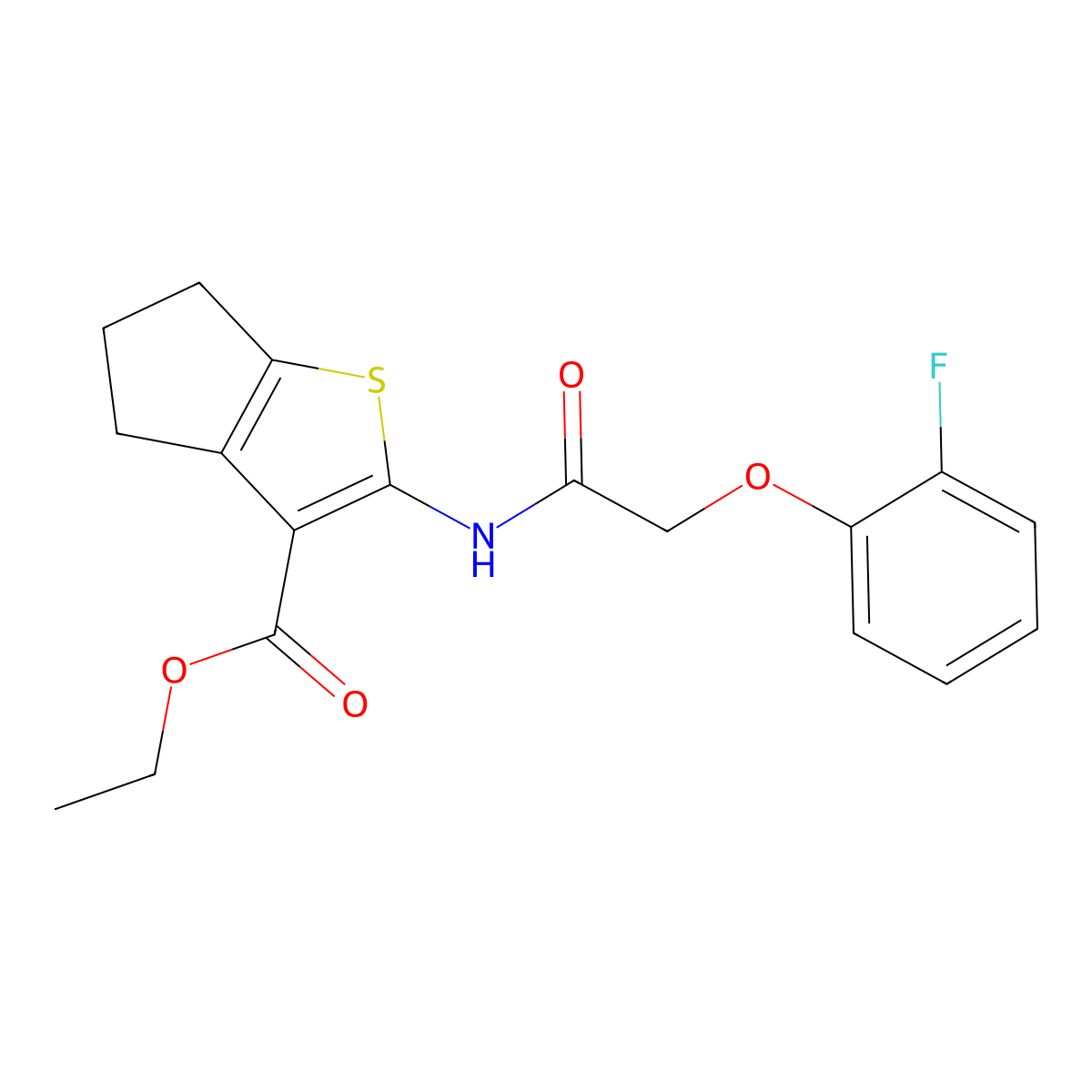 ethyl 2-{[(2-fluorophenoxy)acetyl]amino}-5,6-dihydro-4H-cyclopenta[b]thiophene-3-carboxylate molecular structure, CAS 438475-49-1