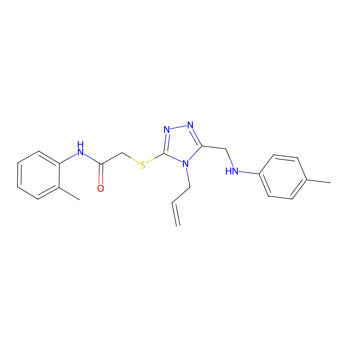 2-[[5-[(4-methylanilino)methyl]-4-prop-2-enyl-1,2,4-triazol-3-yl]sulfanyl]-N-(2-methylphenyl)acetamide molecular structure, CAS 438475-59-3
