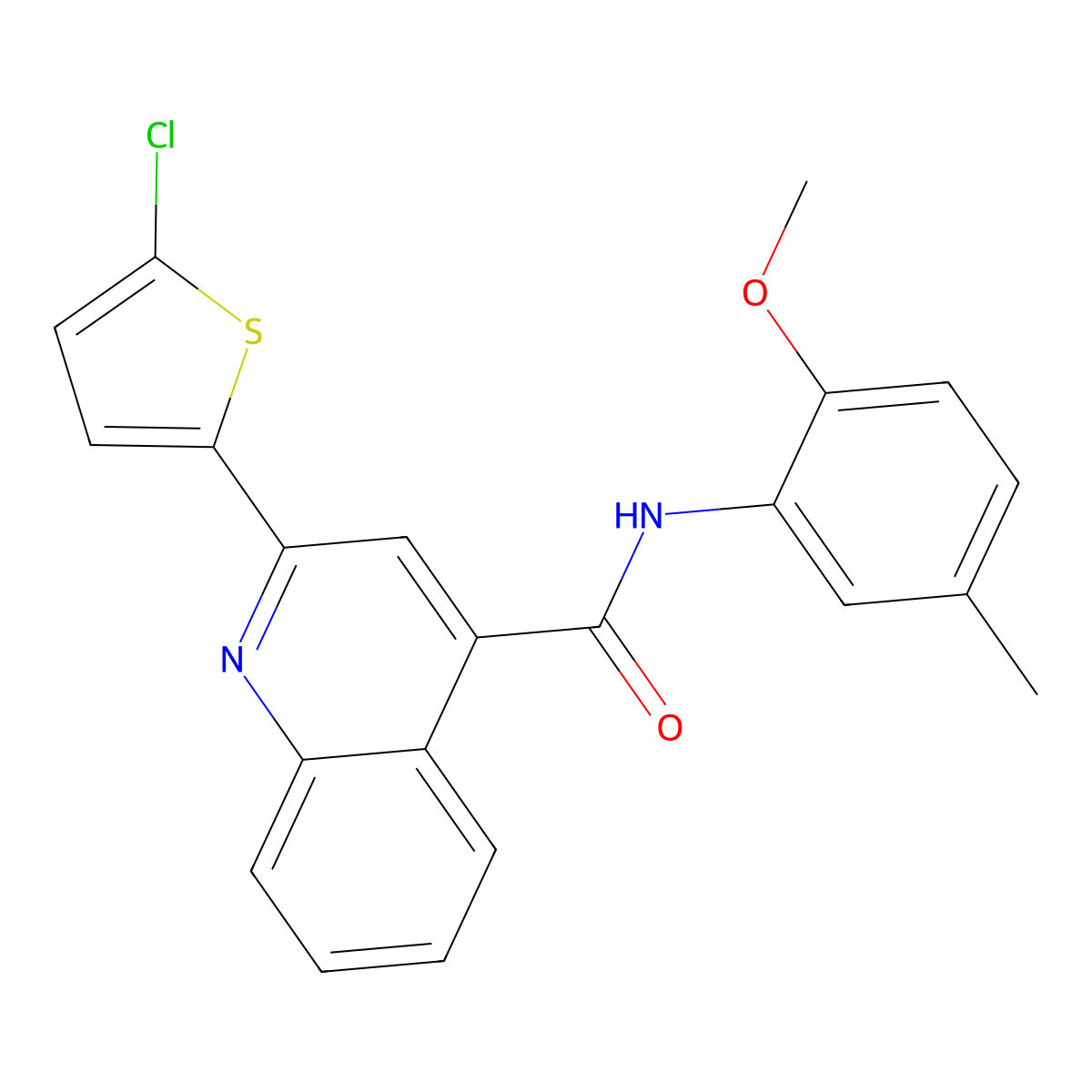 2-(5-chlorothiophen-2-yl)-N-(2-methoxy-5-methylphenyl)quinoline-4-carboxamide molecular structure, CAS 438475-60-6