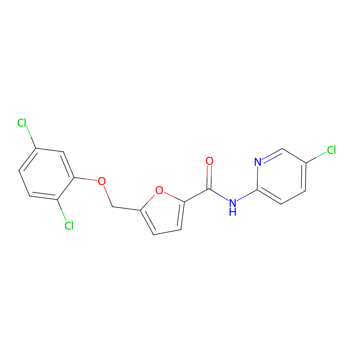 N-(5-chloropyridin-2-yl)-5-[(2,5-dichlorophenoxy)methyl]furan-2-carboxamide molecular structure, CAS 438475-66-2