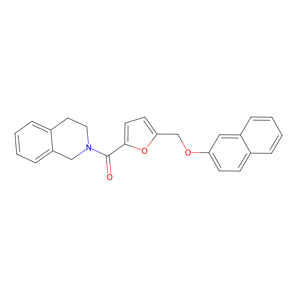 3,4-dihydro-1H-isoquinolin-2-yl-[5-(naphthalen-2-yloxymethyl)furan-2-yl]methanone molecular structure, CAS 438475-81-1