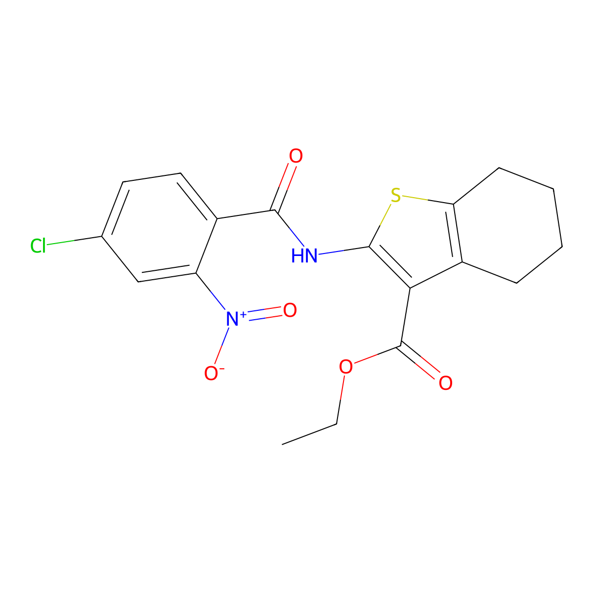 Ethyl 2-({4-chloro-2-nitrobenzoyl}amino)-4,5,6,7-tetrahydro-1-benzothiophene-3-carboxylate molecular structure, CAS 438475-83-3