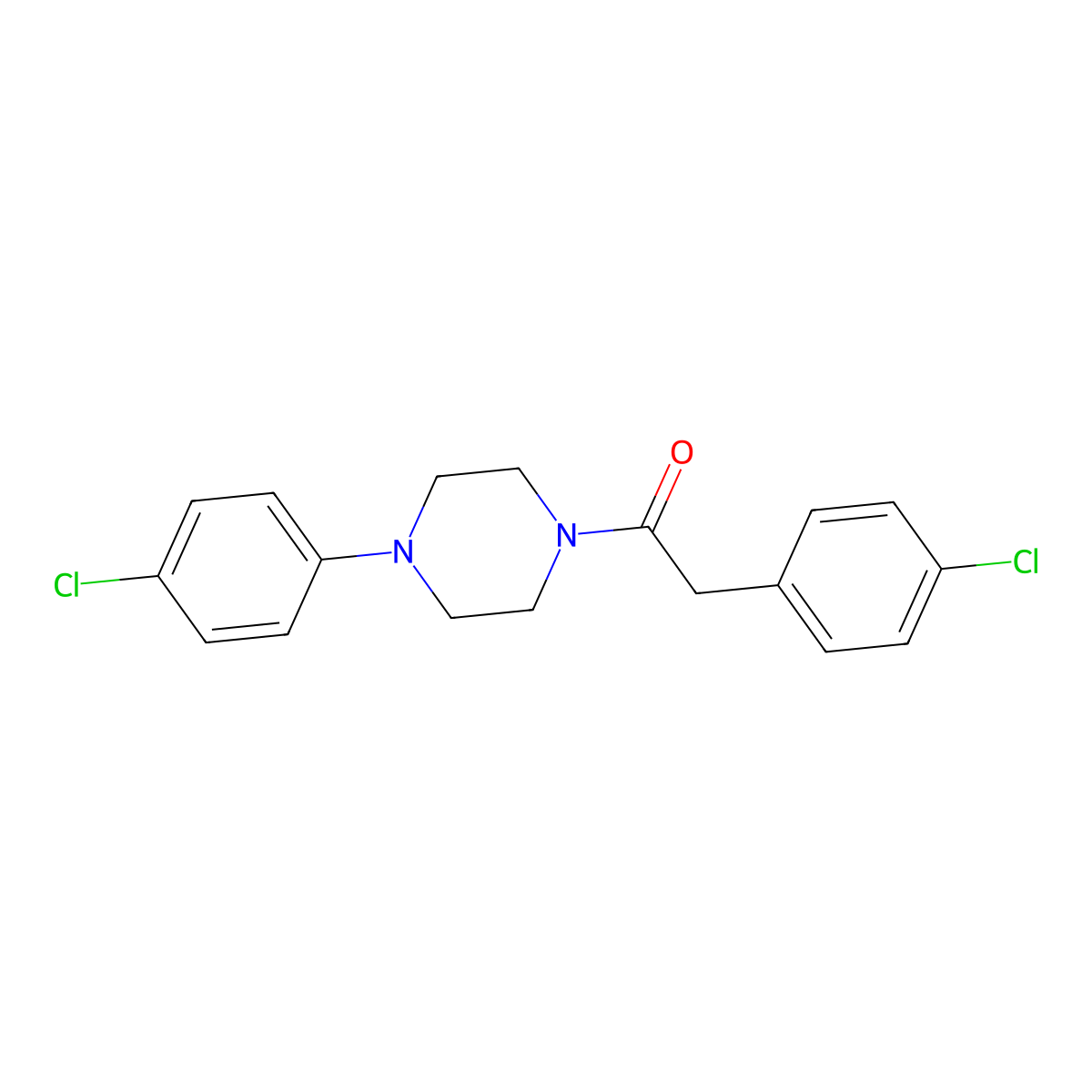 2-(4-Chlorophenyl)-1-[4-(4-chlorophenyl)piperazin-1-yl]ethanone molecular structure, CAS 438475-86-6