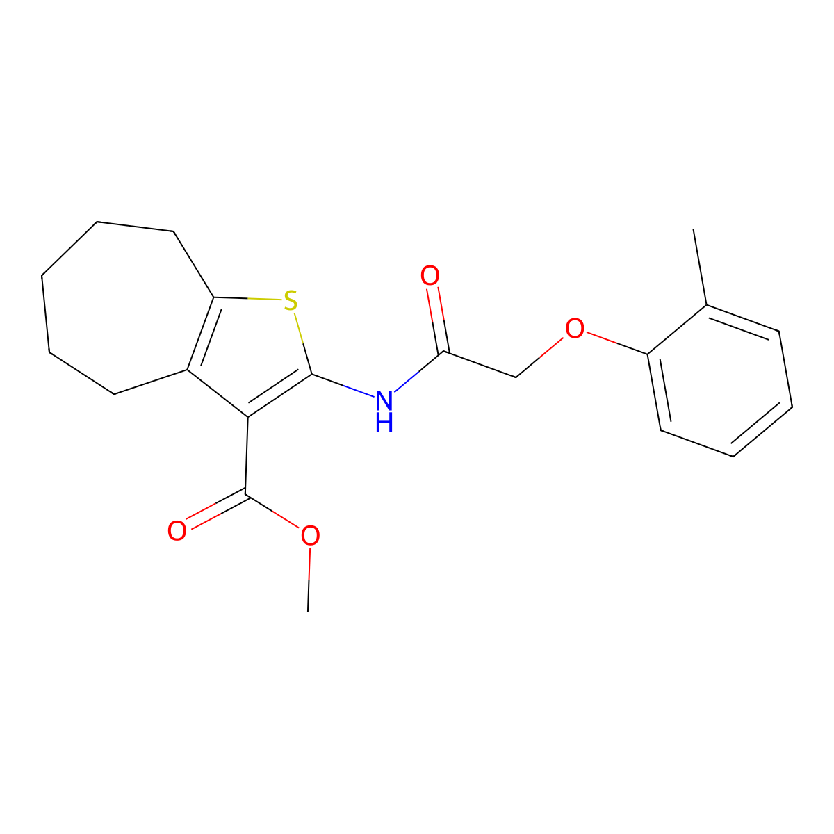 methyl 2-{[(2-methylphenoxy)acetyl]amino}-5,6,7,8-tetrahydro-4H-cyclohepta[b]thiophene-3-carboxylate molecular structure, CAS 438476-11-0