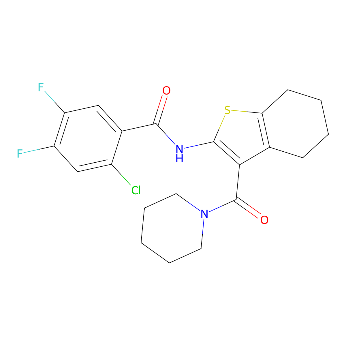 2-chloro-4,5-difluoro-N-[3-(piperidine-1-carbonyl)-4,5,6,7-tetrahydro-1-benzothiophen-2-yl]benzamide molecular structure, CAS 438476-18-7