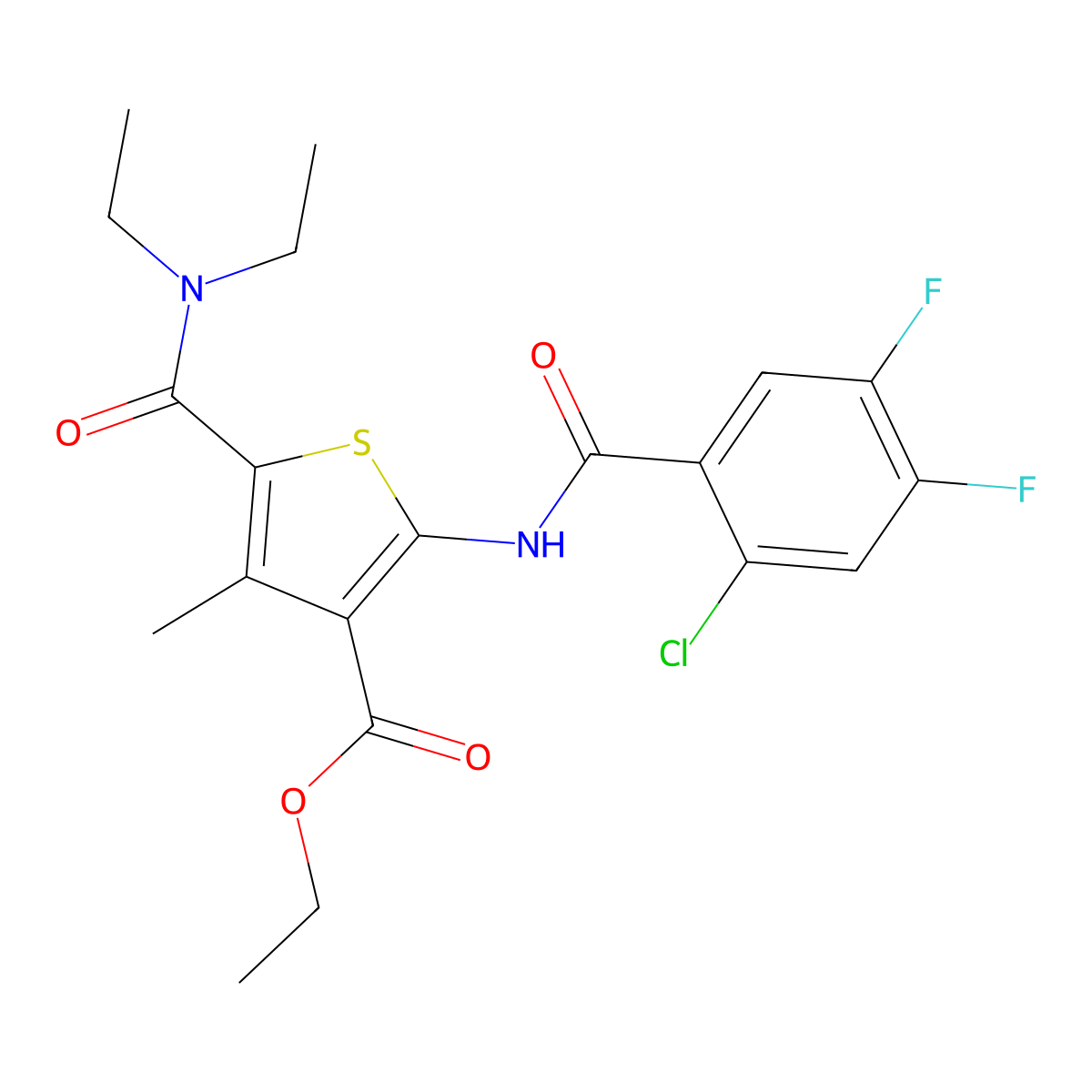 Ethyl 2-[(2-chloro-4,5-difluorobenzoyl)amino]-5-[(diethylamino)carbonyl]-4-methyl-3-thiophenecarboxylate molecular structure, CAS 438476-19-8