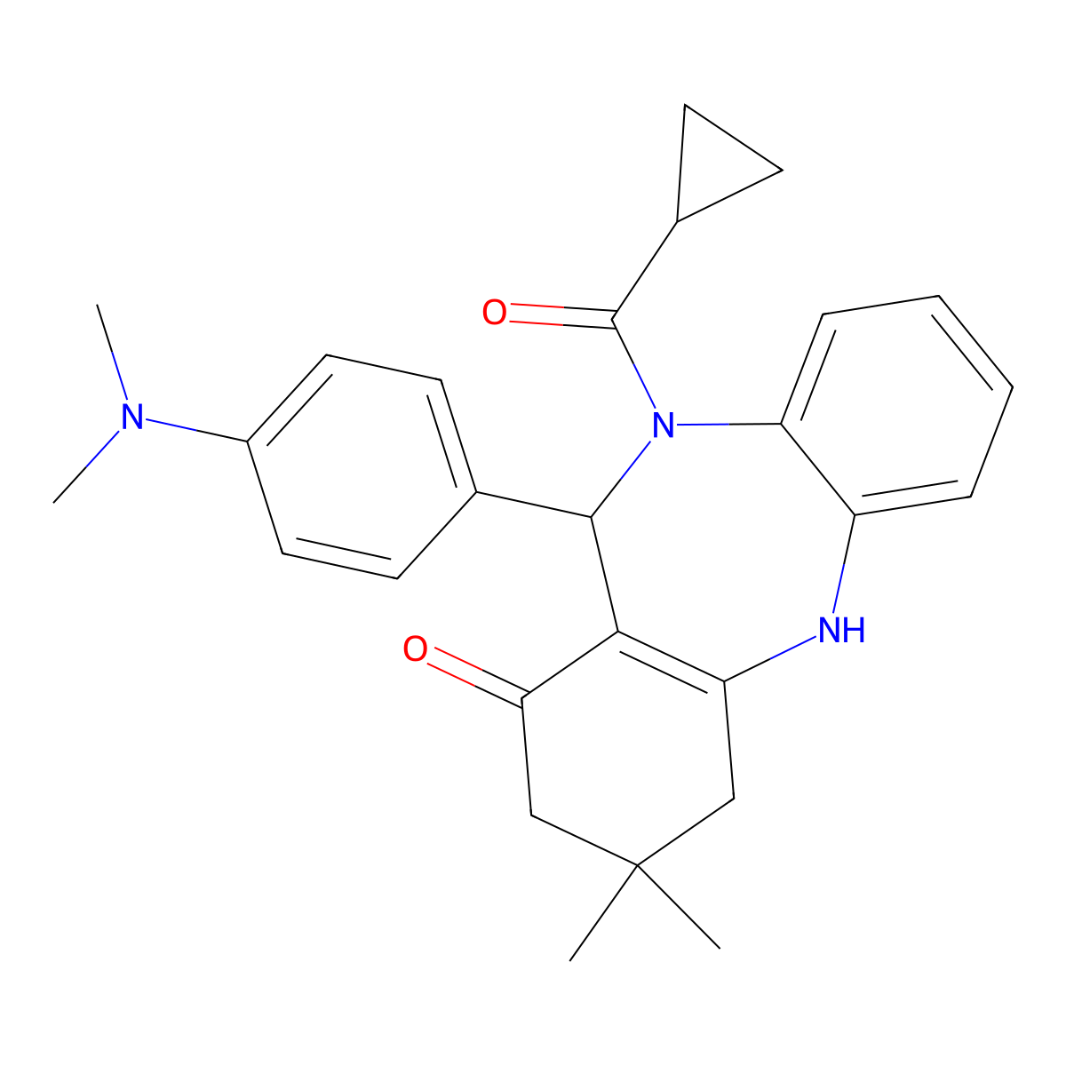 10-(cyclopropylcarbonyl)-11-[4-(dimethylamino)phenyl]-3,3-dimethyl-2,3,4,5,10,11-hexahydro-1H-dibenzo[b,e][1,4]diazepin-1-one molecular structure, CAS 438476-24-5