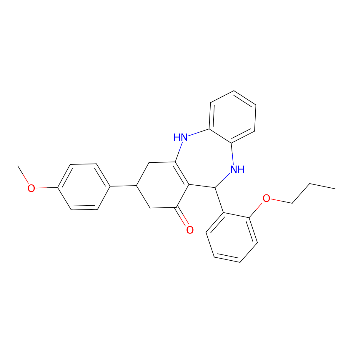 9-(4-Methoxyphenyl)-6-(2-propoxyphenyl)-5,6,8,9,10,11-hexahydrobenzo[b][1,4]benzodiazepin-7-one molecular structure, CAS 438476-29-0