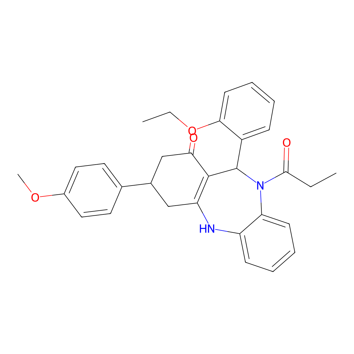 11-(2-ethoxyphenyl)-3-(4-methoxyphenyl)-10-propionyl-2,3,4,5,10,11-hexahydro-1H-dibenzo[b,e][1,4]diazepin-1-one molecular structure, CAS 438476-33-6