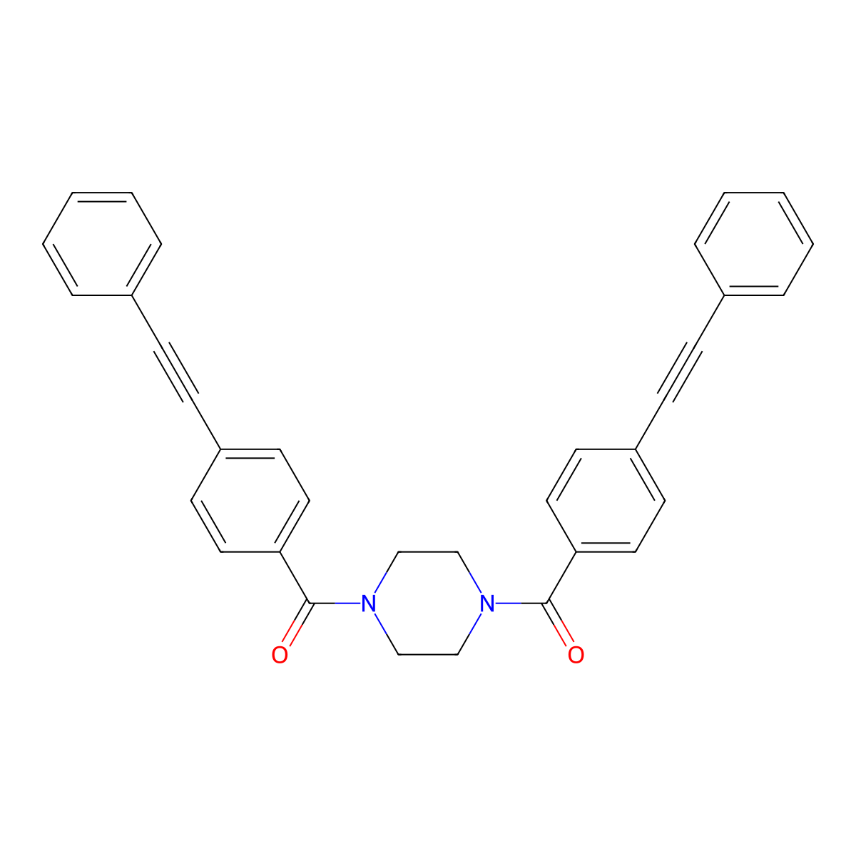[4-[4-(2-Phenylethynyl)benzoyl]piperazin-1-yl]-[4-(2-phenylethynyl)phenyl]methanone molecular structure, CAS 438477-51-1