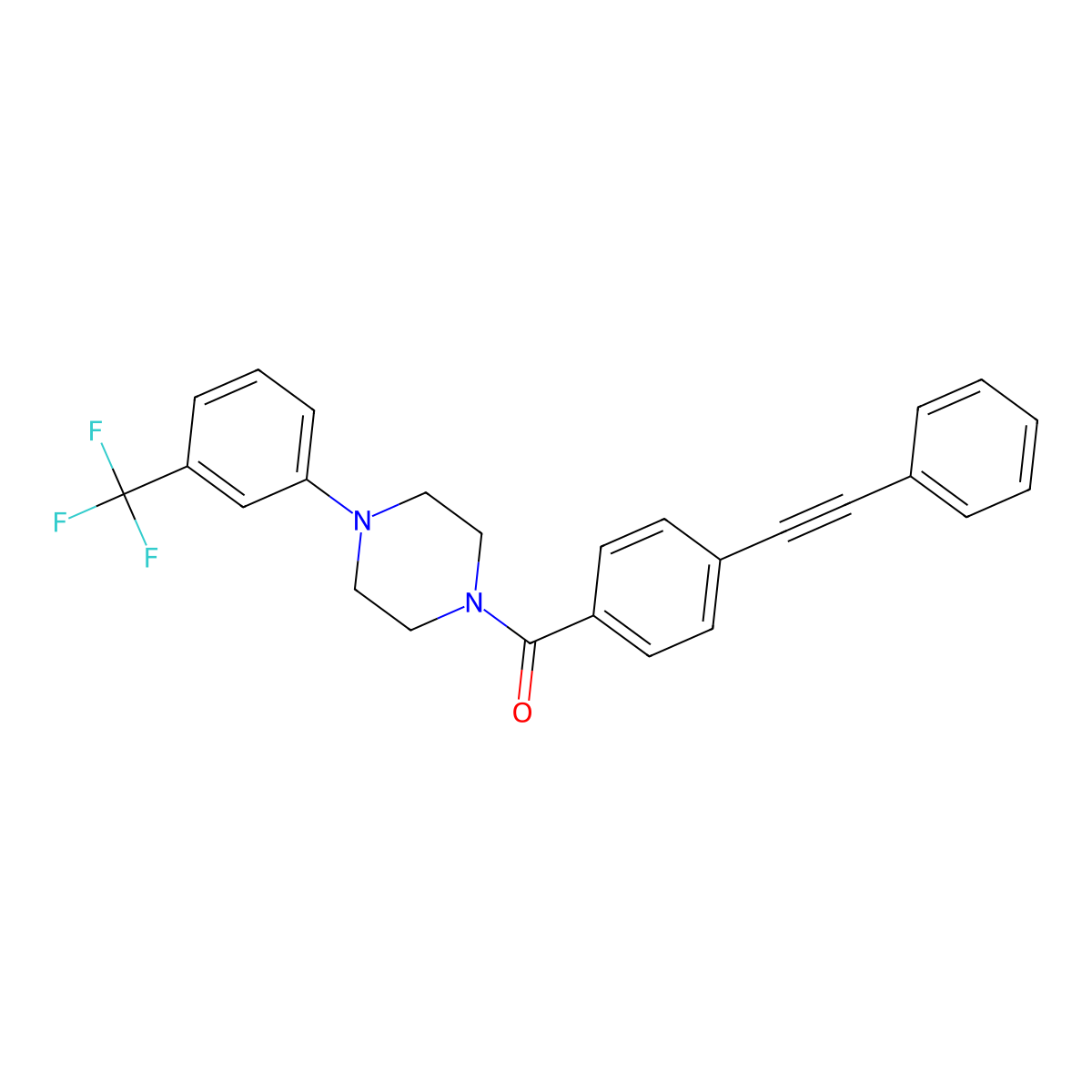 [4-(2-Phenylethynyl)phenyl]-[4-[3-(trifluoromethyl)phenyl]piperazin-1-yl]methanone molecular structure, CAS 438477-87-3