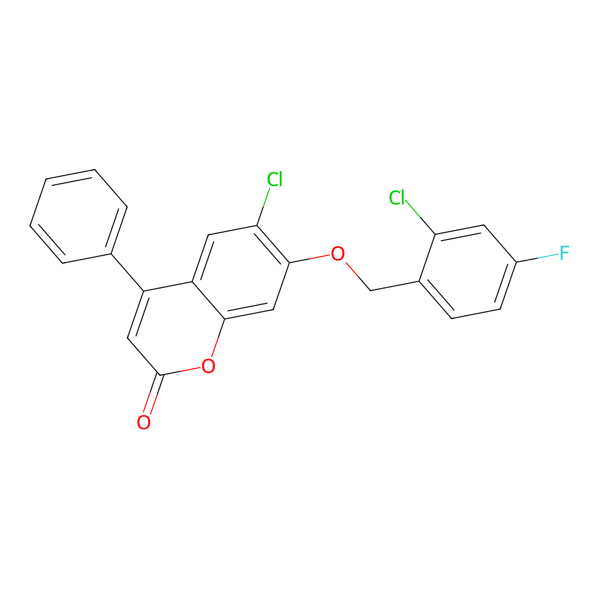 6-chloro-7-[(2-chloro-4-fluorobenzyl)oxy]-4-phenyl-2H-chromen-2-one molecular structure, CAS 438478-33-2