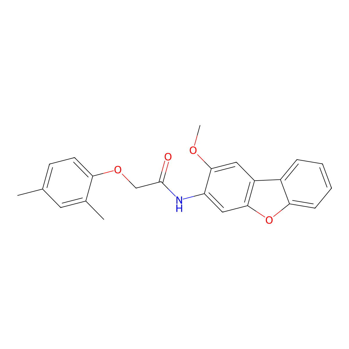2-(2,4-dimethylphenoxy)-N-(2-methoxydibenzofuran-3-yl)acetamide molecular structure, CAS 438478-34-3