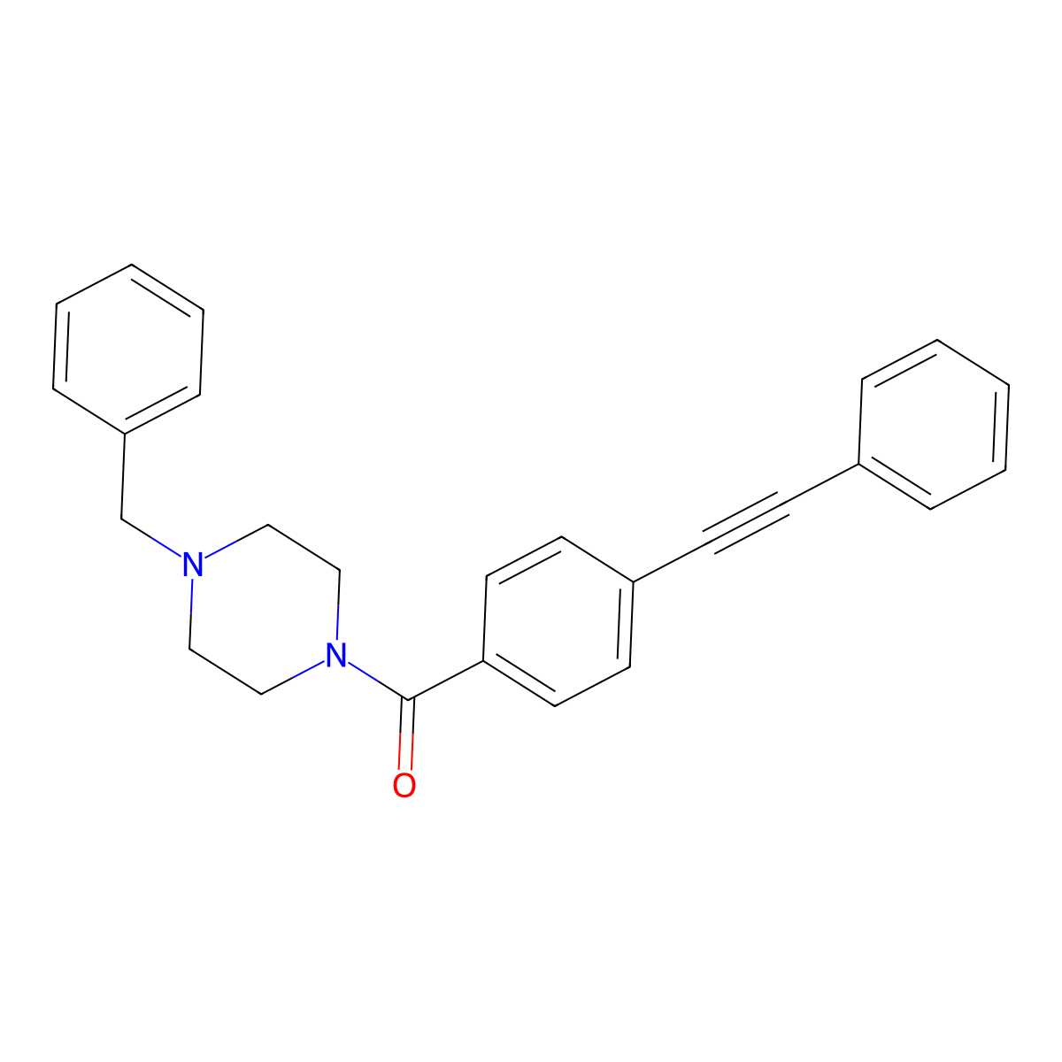 (4-Benzylpiperazin-1-yl)-[4-(2-phenylethynyl)phenyl]methanone molecular structure, CAS 438478-55-8