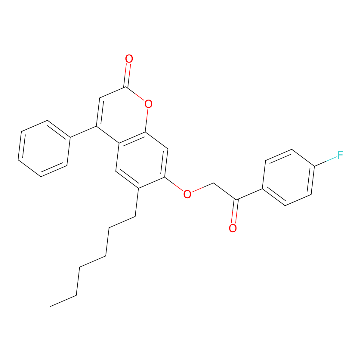7-[2-(4-fluorophenyl)-2-oxoethoxy]-6-hexyl-4-phenyl-2H-chromen-2-one molecular structure, CAS 438479-36-8