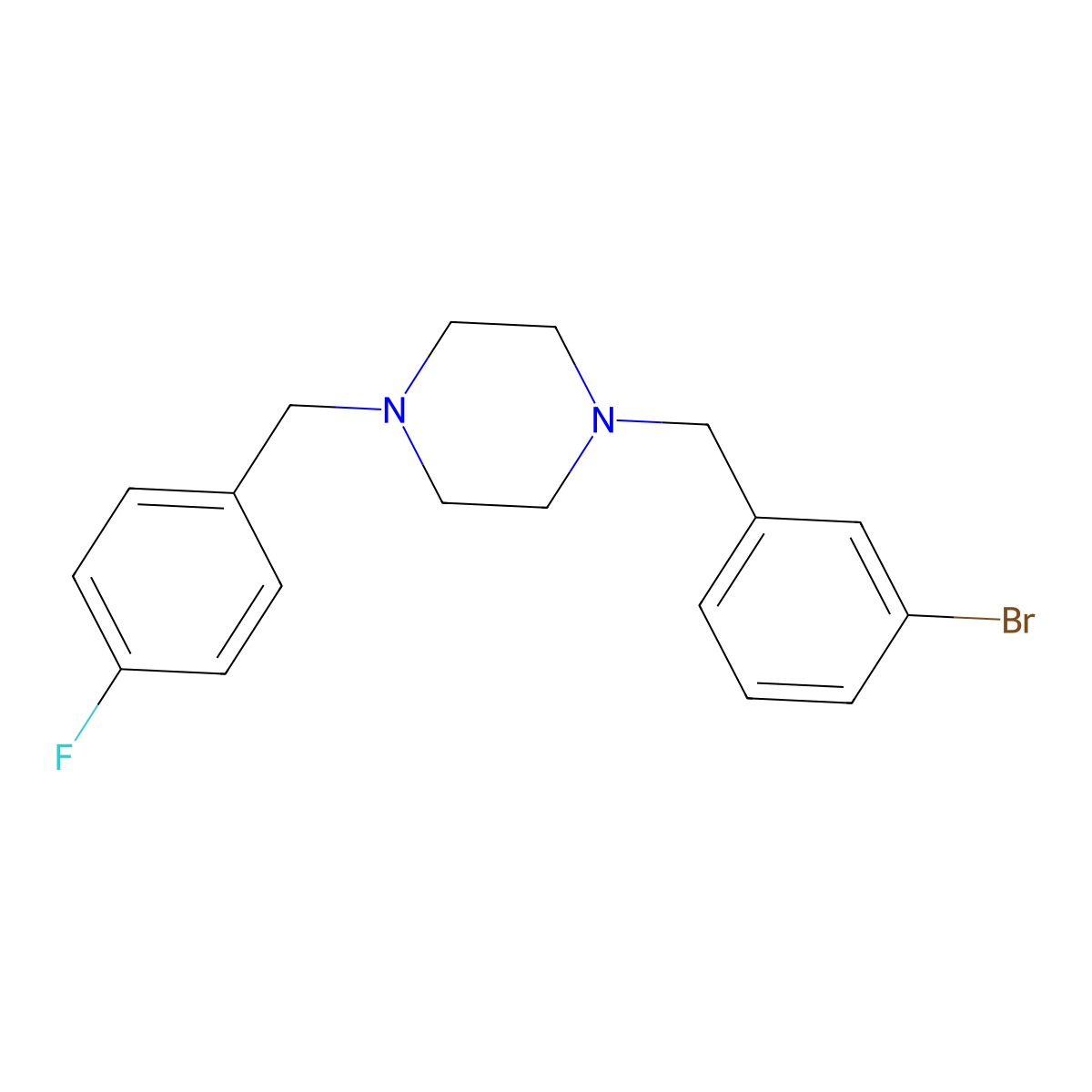 1-[(3-Bromophenyl)methyl]-4-[(4-fluorophenyl)methyl]piperazine molecular structure, CAS 438479-42-6