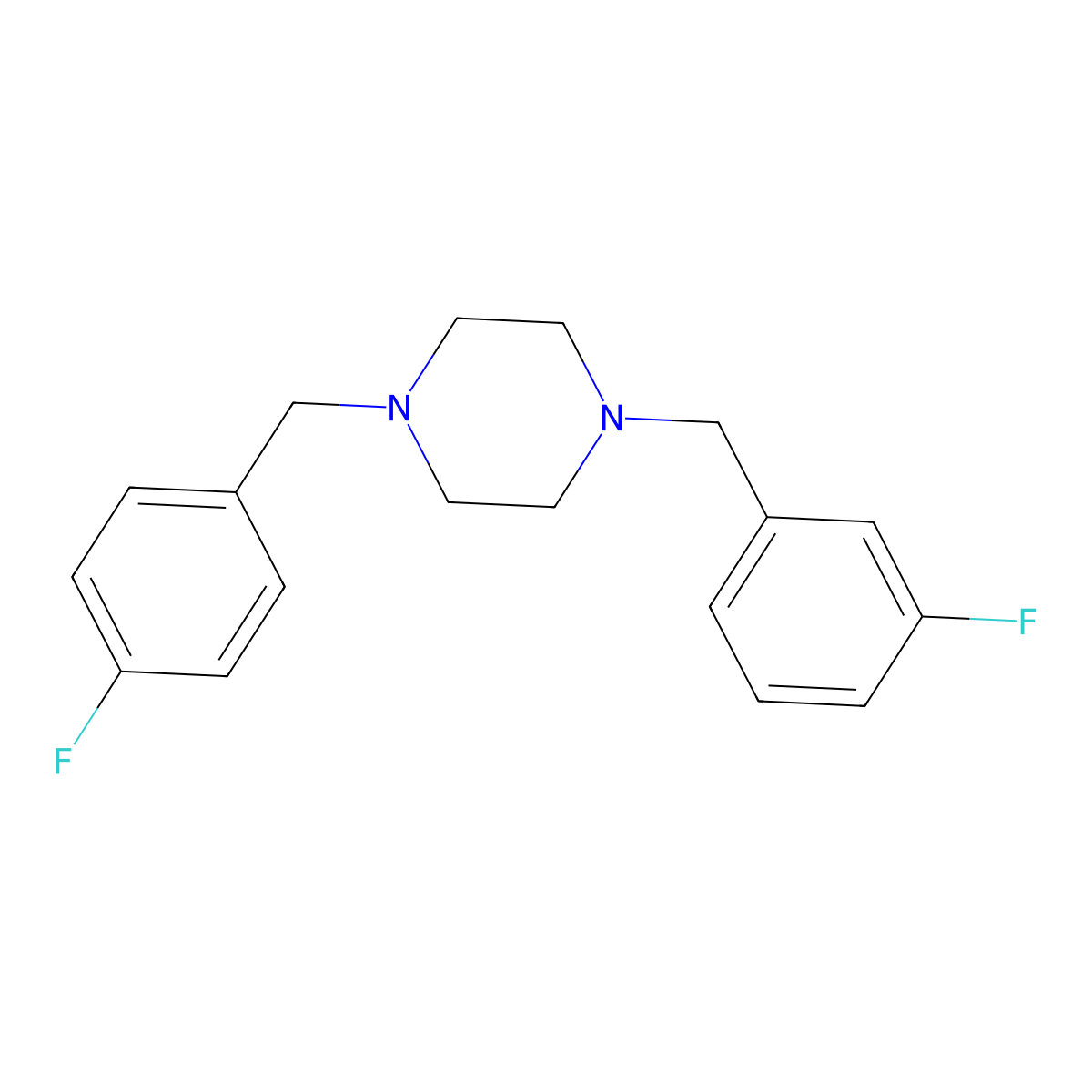 1-(3-Fluorobenzyl)-4-(4-fluorobenzyl)piperazine molecular structure, CAS 438479-50-6