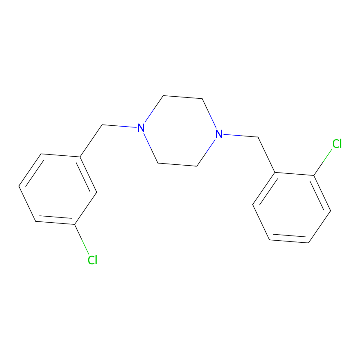 1-(2-Chlorobenzyl)-4-(3-chlorobenzyl)piperazine molecular structure, CAS 438479-59-5