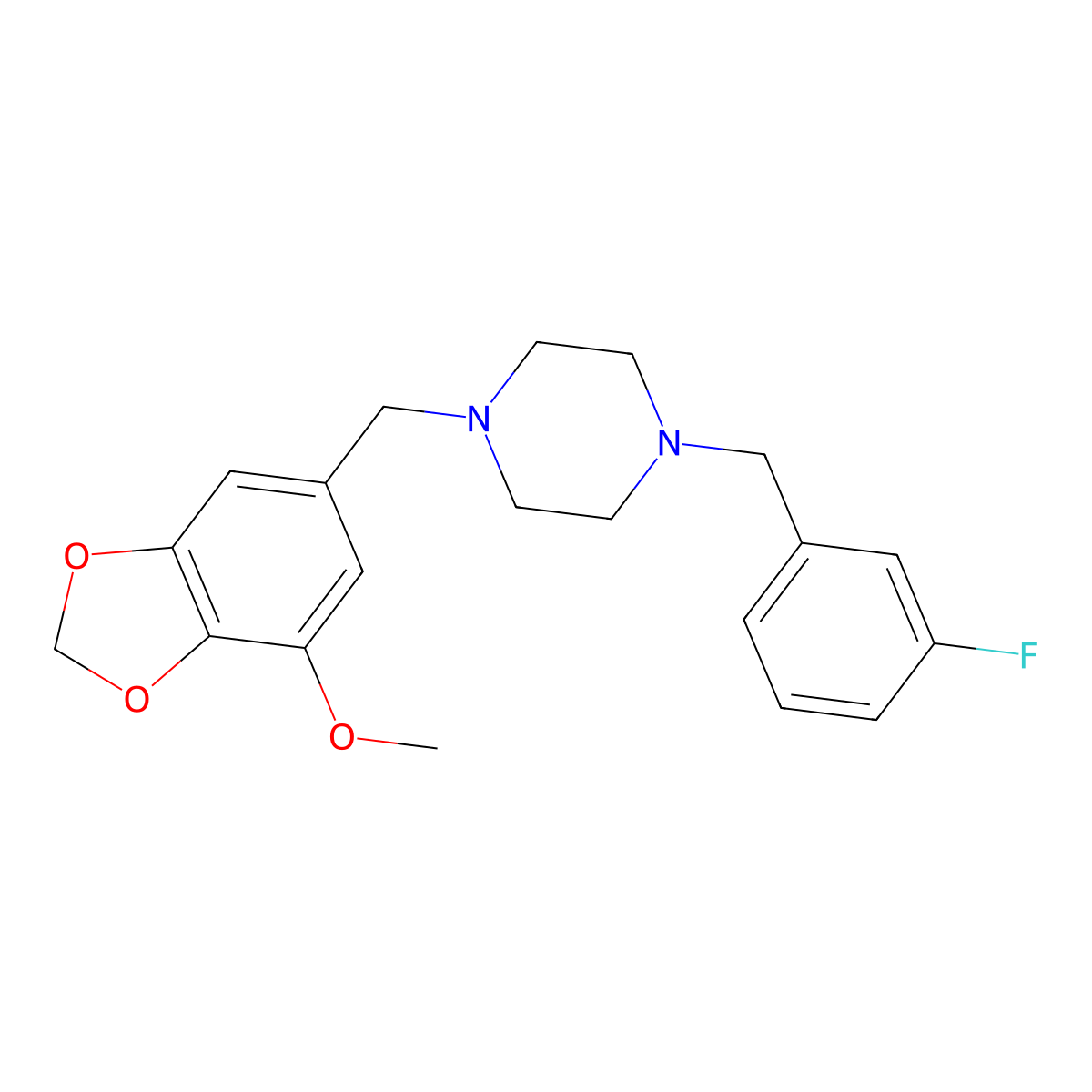 1-[(3-Fluorophenyl)methyl]-4-[(7-methoxy-1,3-benzodioxol-5-yl)methyl]piperazine molecular structure, CAS 438479-62-0