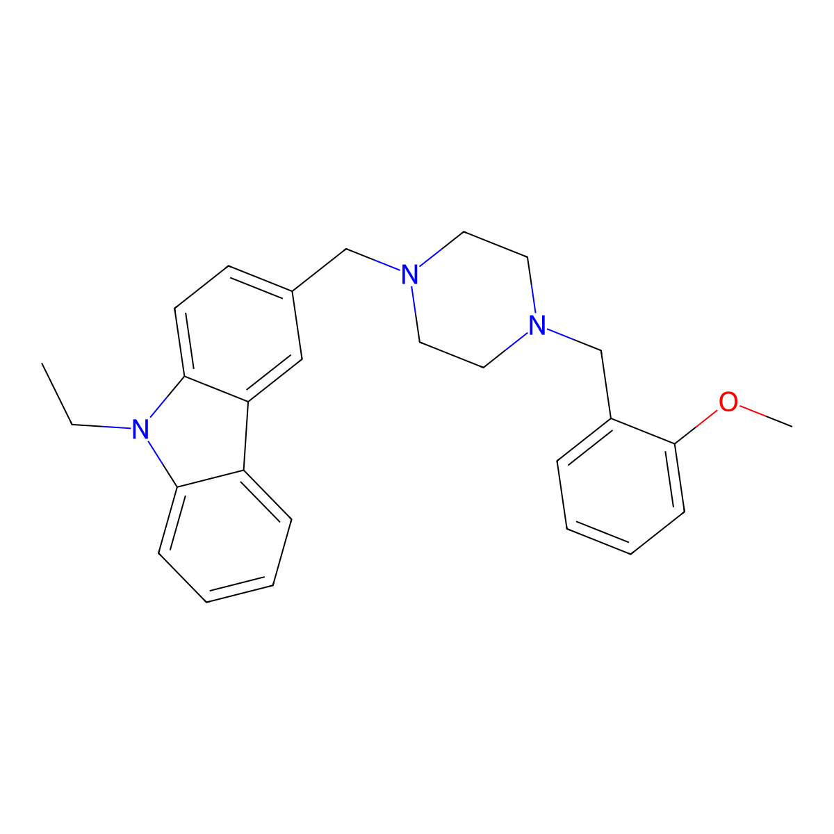 9-Ethyl-3-[[4-[(2-methoxyphenyl)methyl]piperazin-1-yl]methyl]carbazole molecular structure, CAS 438479-70-0