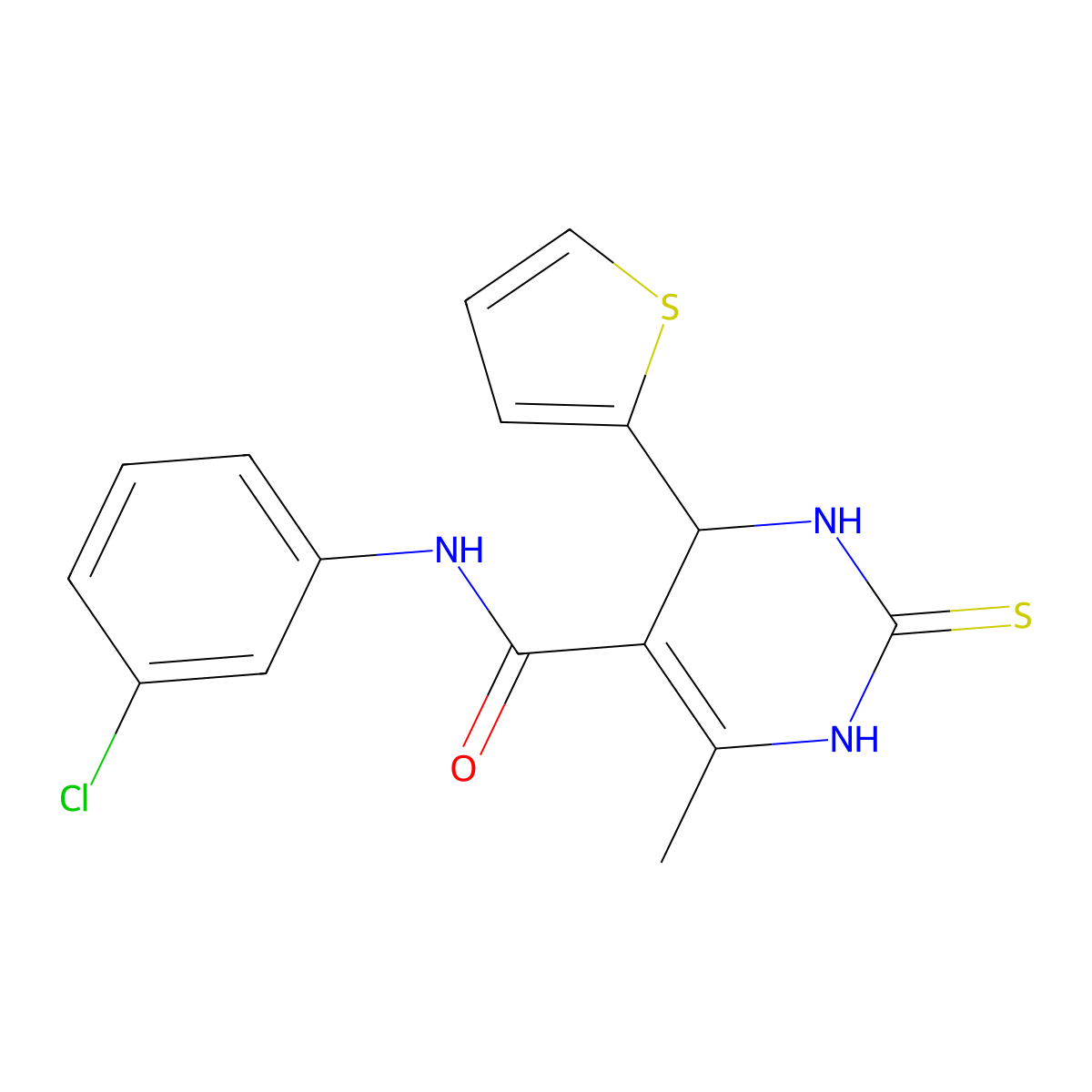 N-(3-chlorophenyl)-6-methyl-4-(thiophen-2-yl)-2-thioxo-1,2,3,4-tetrahydropyrimidine-5-carboxamide molecular structure, CAS 438479-88-0