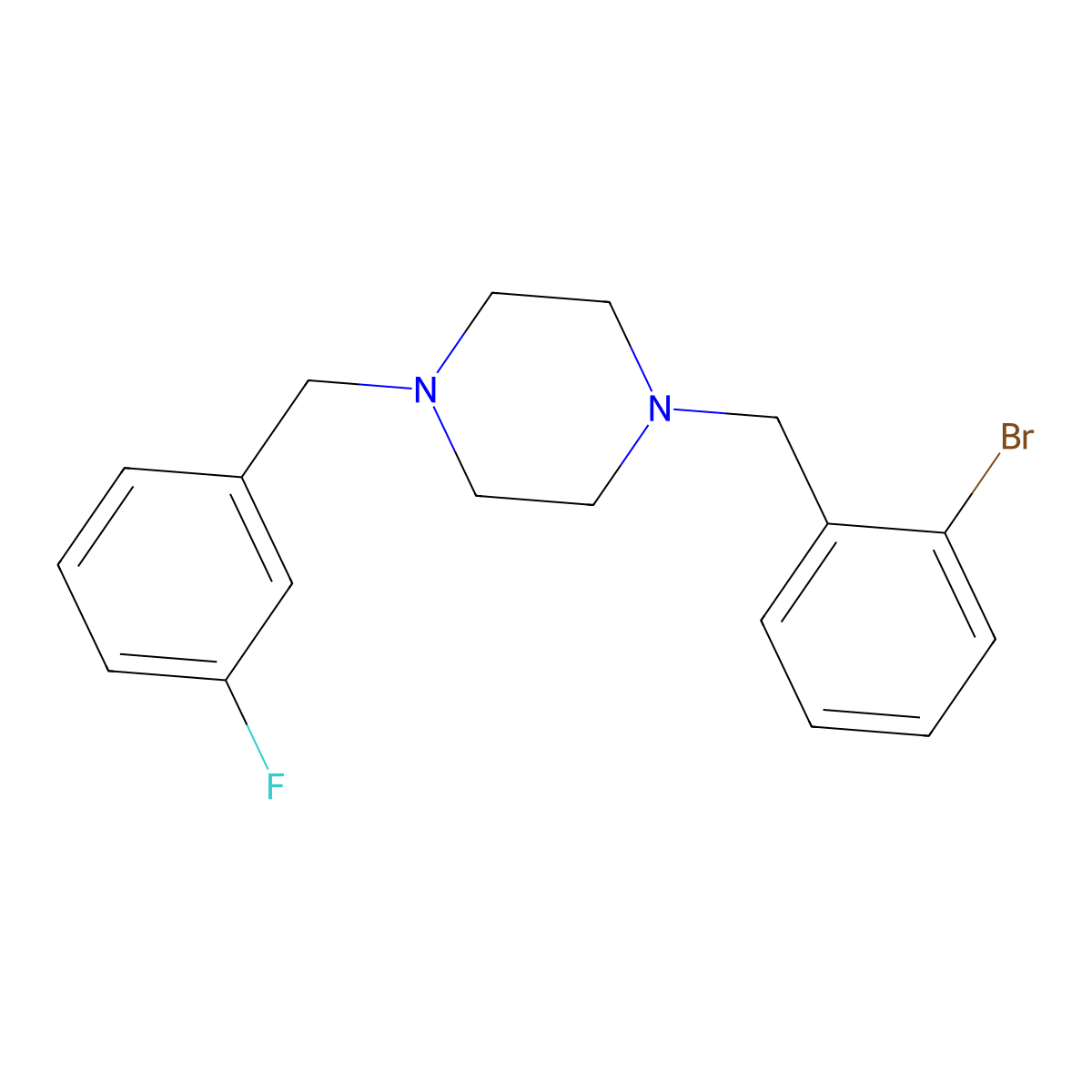 1-[(2-Bromophenyl)methyl]-4-[(3-fluorophenyl)methyl]piperazine molecular structure, CAS 438480-03-6