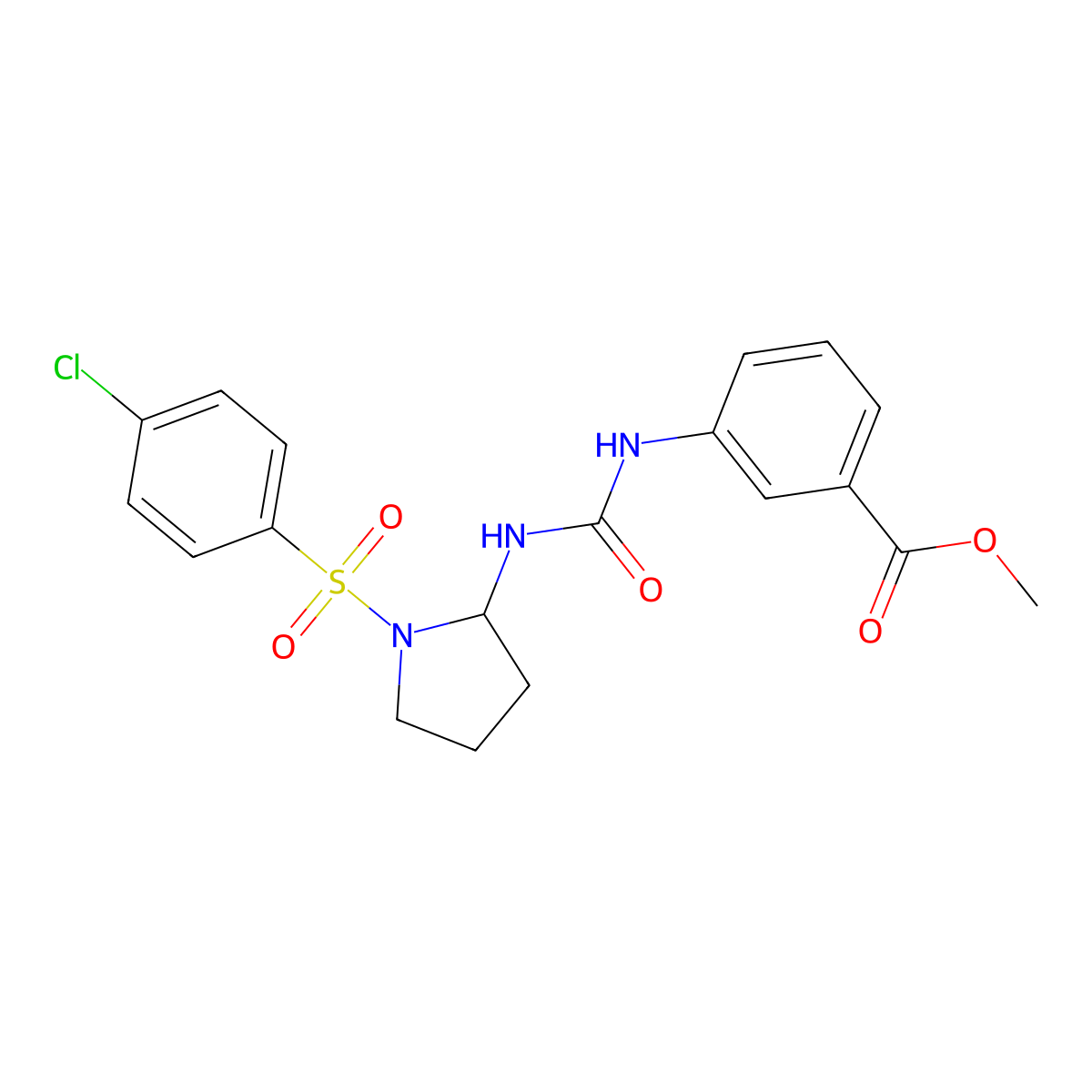 Methyl 3-({[1-(4-chlorobenzenesulfonyl)pyrrolidin-2-yl]carbamoyl}amino)benzoate molecular structure, CAS 438480-04-7