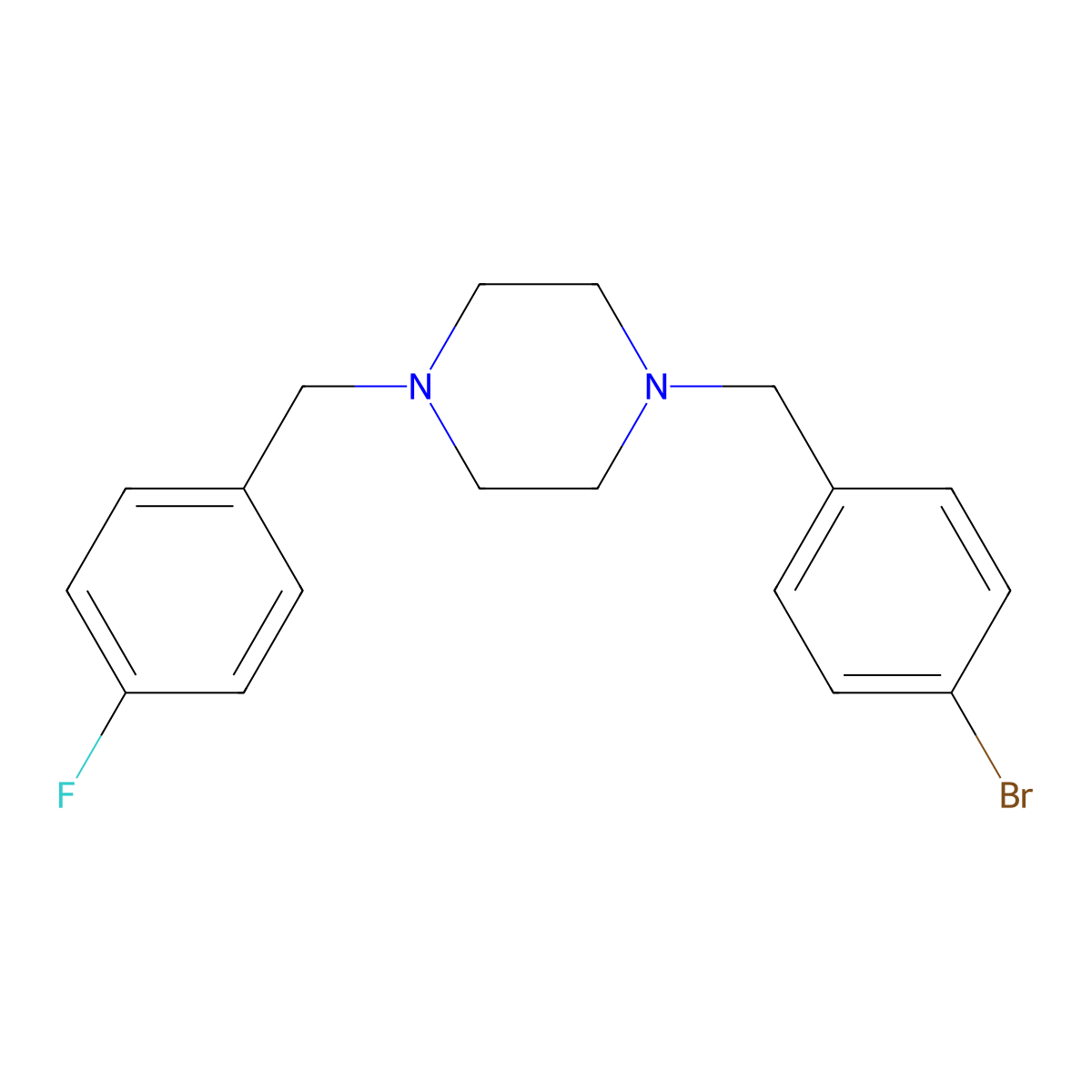 1-[(4-Bromophenyl)methyl]-4-[(4-fluorophenyl)methyl]piperazine molecular structure, CAS 438480-11-6