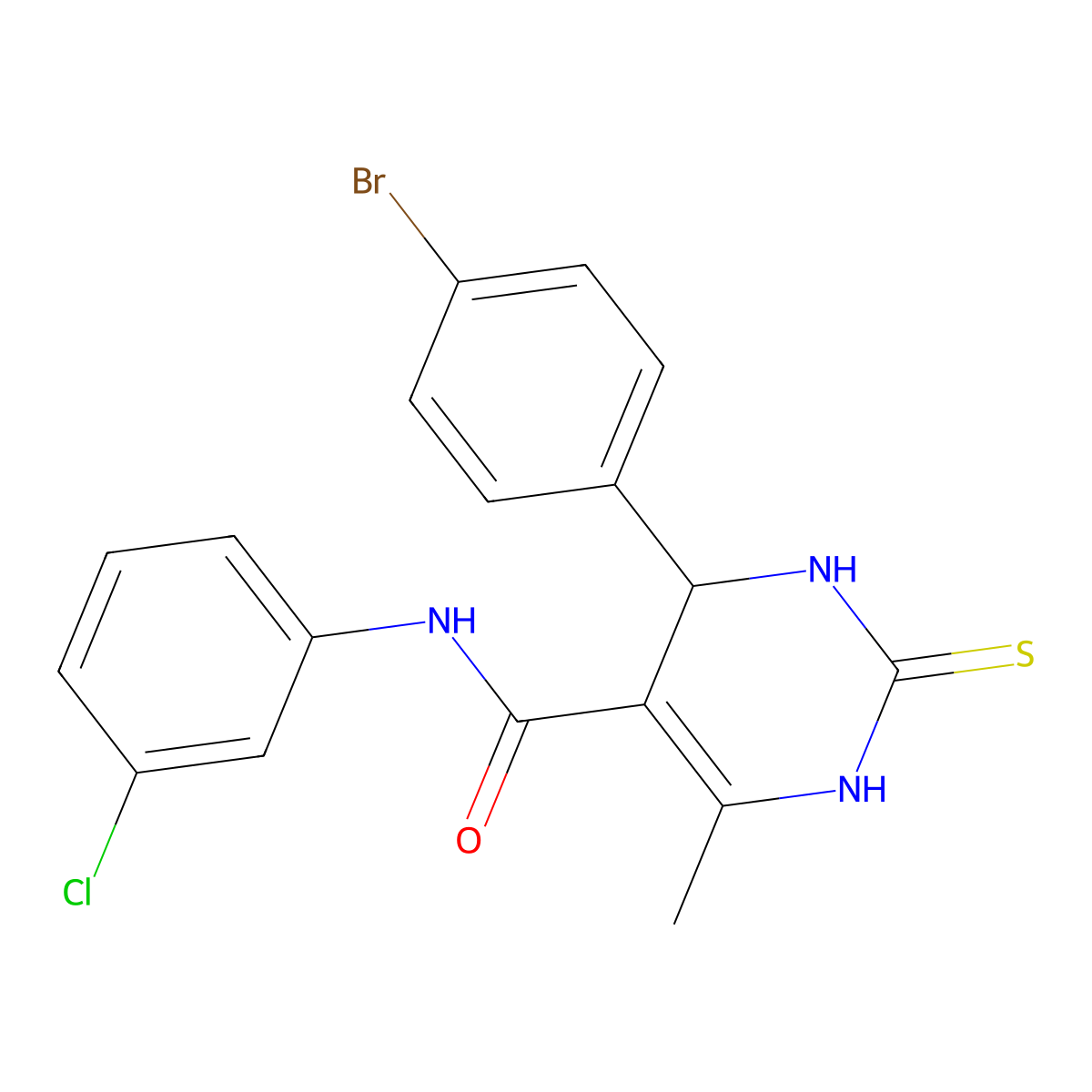 4-(4-bromophenyl)-N-(3-chlorophenyl)-6-methyl-2-sulfanylidene-3,4-dihydro-1H-pyrimidine-5-carboxamide molecular structure, CAS 438480-60-5