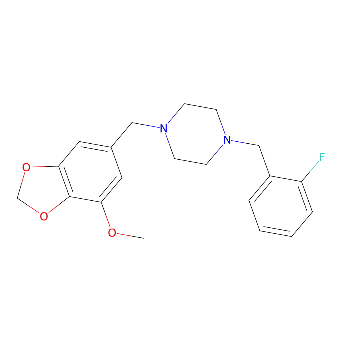 1-(2-Fluoro-benzyl)-4-(7-methoxy-benzo[1,3]dioxol-5-ylmethyl)-piperazine molecular structure, CAS 438480-99-0