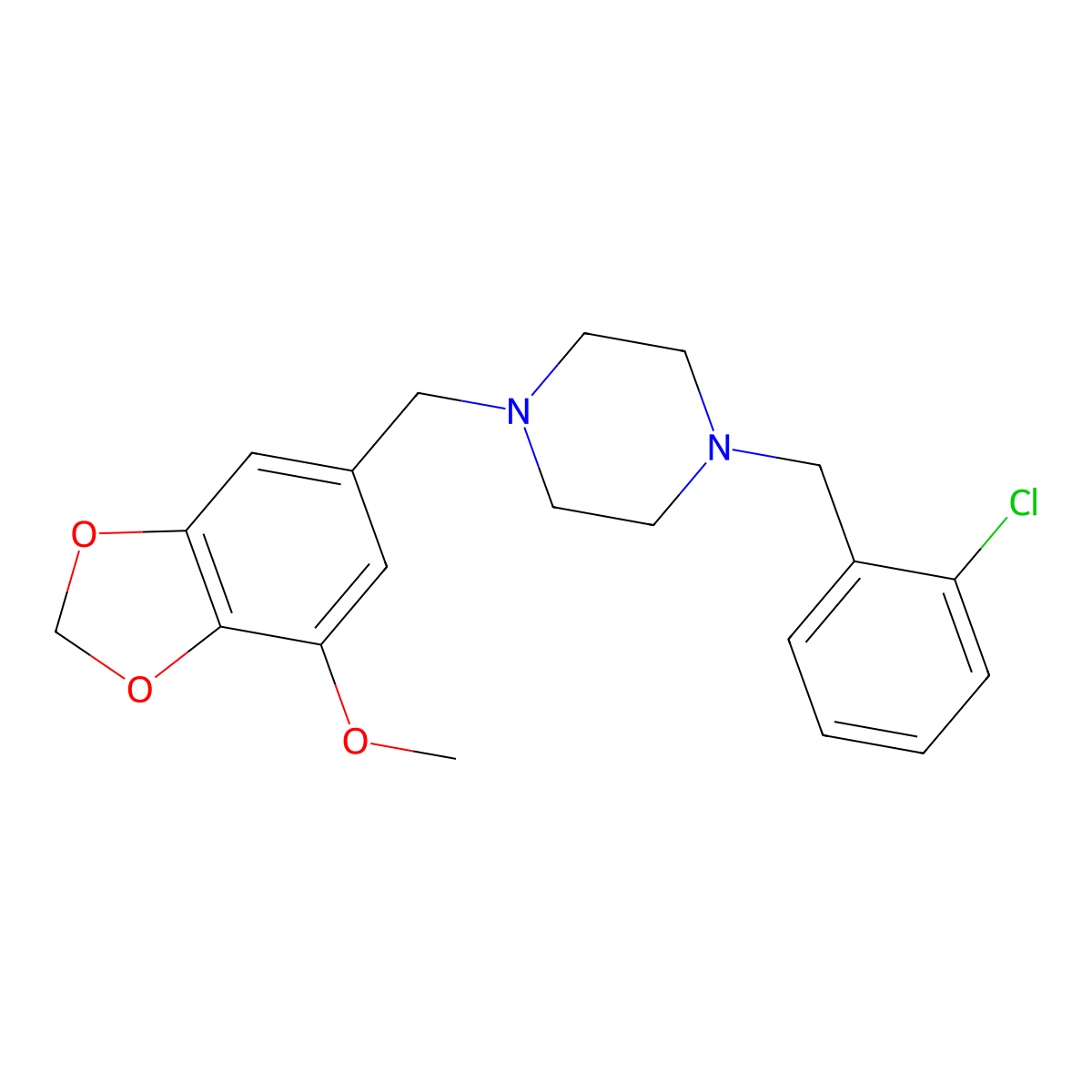 1-[(2-Chlorophenyl)methyl]-4-[(7-methoxy-1,3-benzodioxol-5-yl)methyl]piperazine molecular structure, CAS 438481-07-3