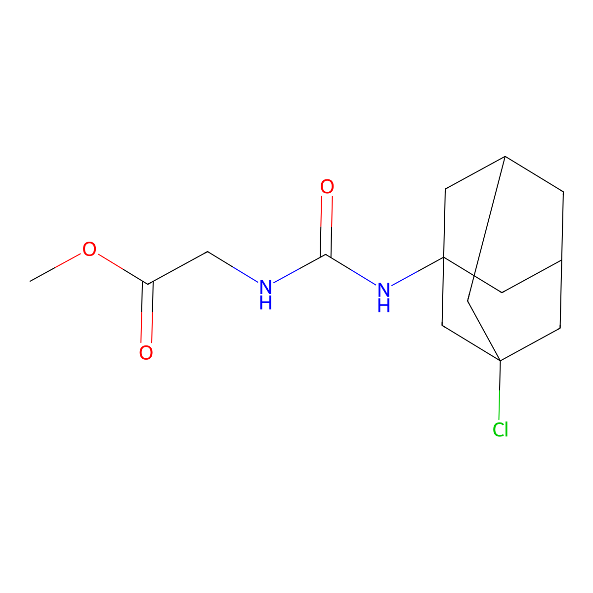 Methyl 2-[(3-chloro-1-adamantyl)carbamoylamino]acetate molecular structure, CAS 438481-30-2