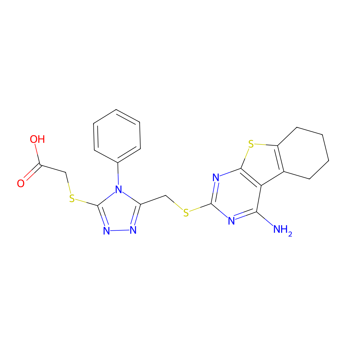 [(5-{[(4-amino-5,6,7,8-tetrahydro[1]benzothieno[2,3-d]pyrimidin-2-yl)thio]methyl}-4-phenyl-4H-1,2,4-triazol-3-yl)thio]acetic acid molecular structure, CAS 438481-33-5
