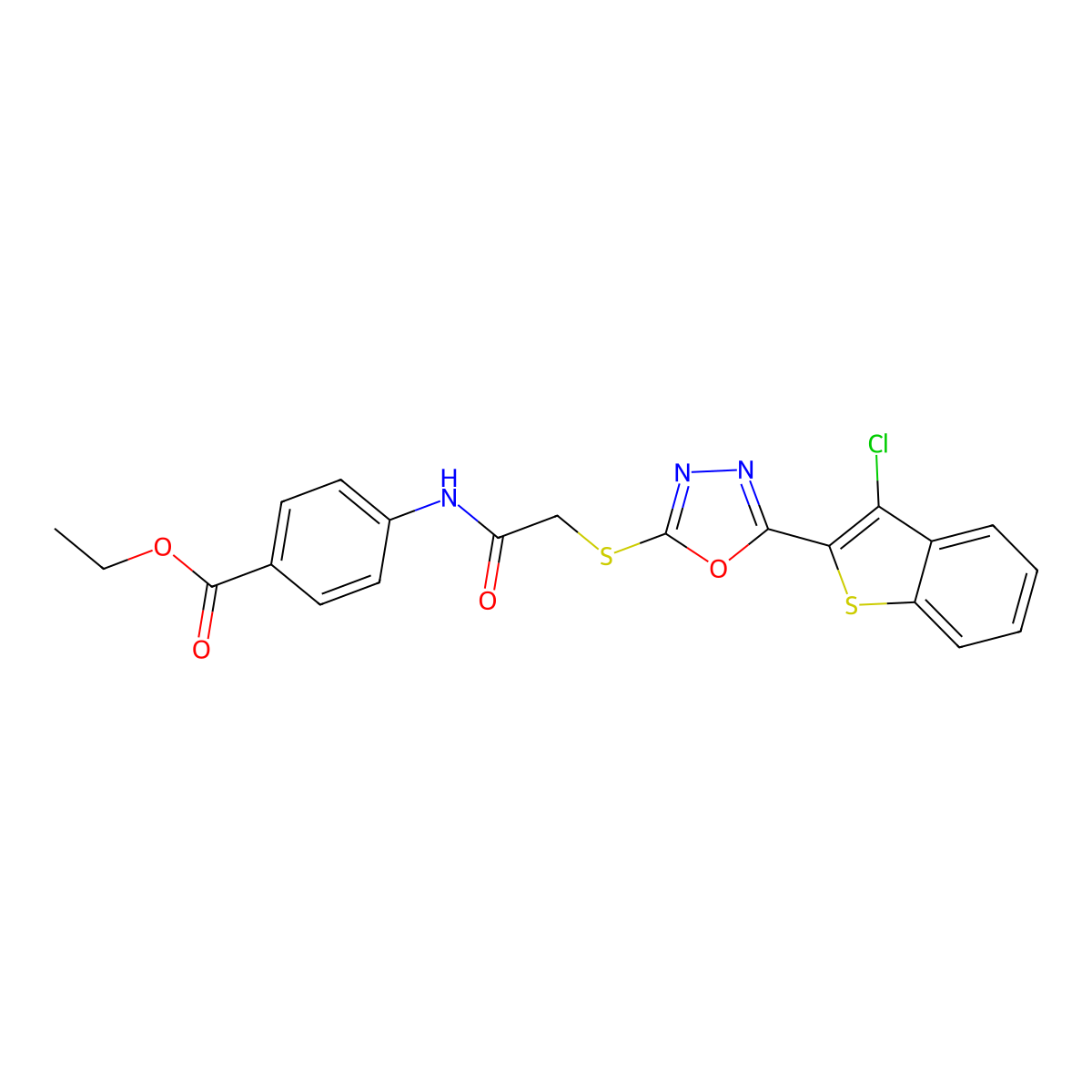 Ethyl 4-[({[5-(3-chloro-1-benzothiophen-2-yl)-1,3,4-oxadiazol-2-yl]sulfanyl}acetyl)amino]benzoate molecular structure, CAS 438481-41-5
