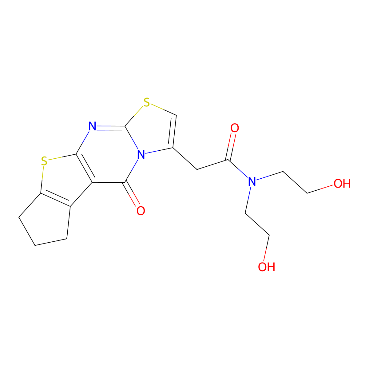 N,N-bis(2-hydroxyethyl)-2-(5-oxo-7,8-dihydro-5H,6H-cyclopenta[4,5]thieno[2,3-d][1,3]thiazolo[3,2-a]pyrimidin-3-yl)acetamide molecular structure, CAS 438481-46-0