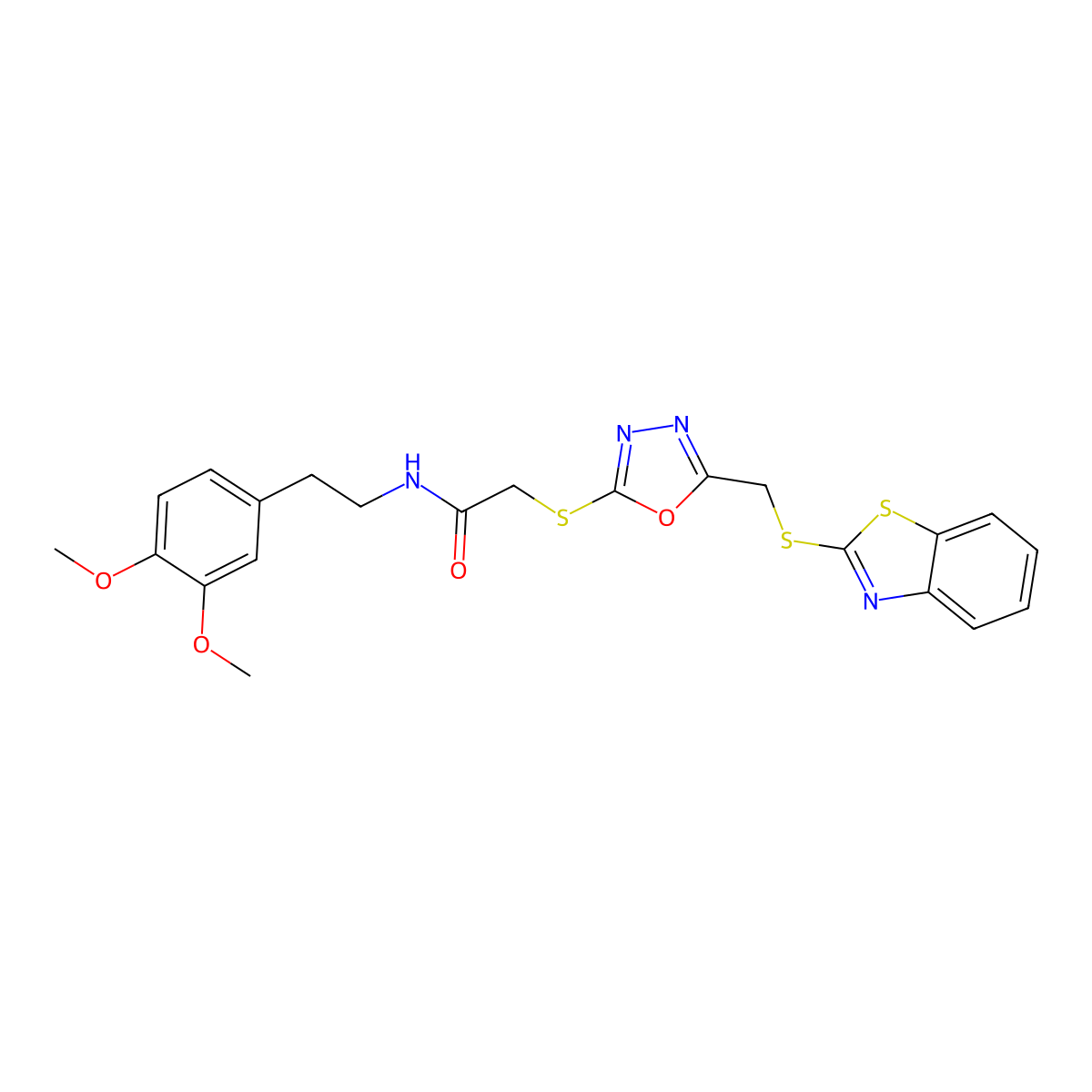 2-({5-[(1,3-benzothiazol-2-ylsulfanyl)methyl]-1,3,4-oxadiazol-2-yl}sulfanyl)-N-[2-(3,4-dimethoxyphenyl)ethyl]acetamide molecular structure, CAS 438481-48-2