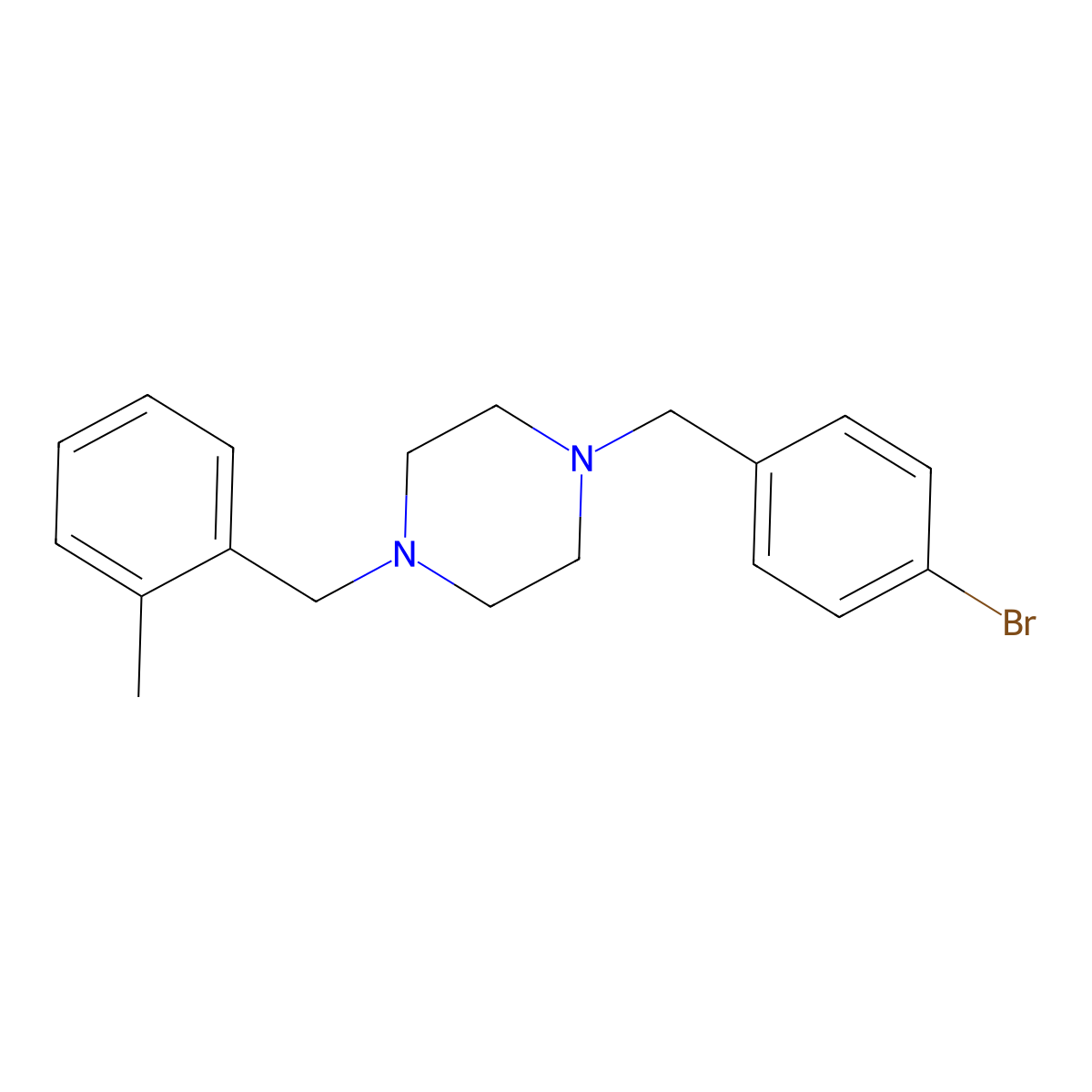 1-[(4-Bromophenyl)methyl]-4-[(2-methylphenyl)methyl]piperazine molecular structure, CAS 438481-52-8