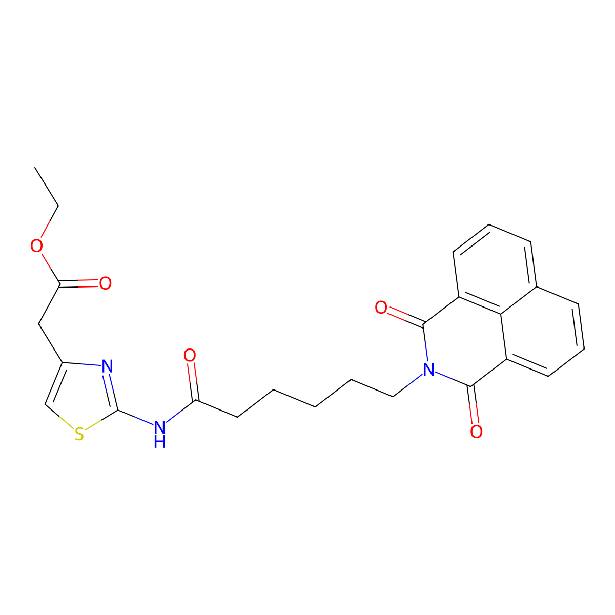 {2-[6-(1,3-Dioxo-1H,3H-benzo[de]isoquinolin-2-yl)-hexanoylamino]-thiazol-4-yl}-acetic acid ethyl ester molecular structure, CAS 438481-68-6