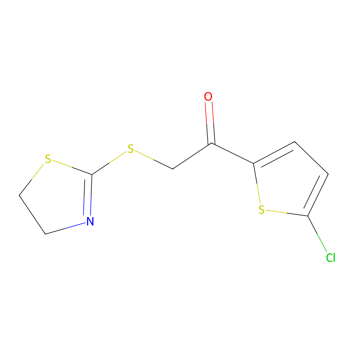 Ethanone, 1-(5-chloro-2-thienyl)-2-[(4,5-dihydro-2-thiazolyl)thio]- molecular structure, CAS 438481-79-9