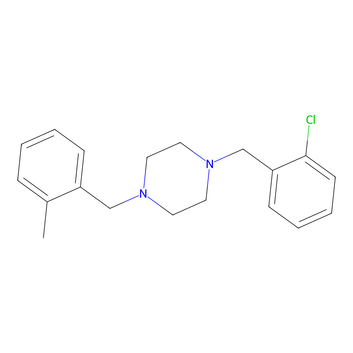 1-[(2-Chlorophenyl)methyl]-4-[(2-methylphenyl)methyl]piperazine molecular structure, CAS 438481-85-7