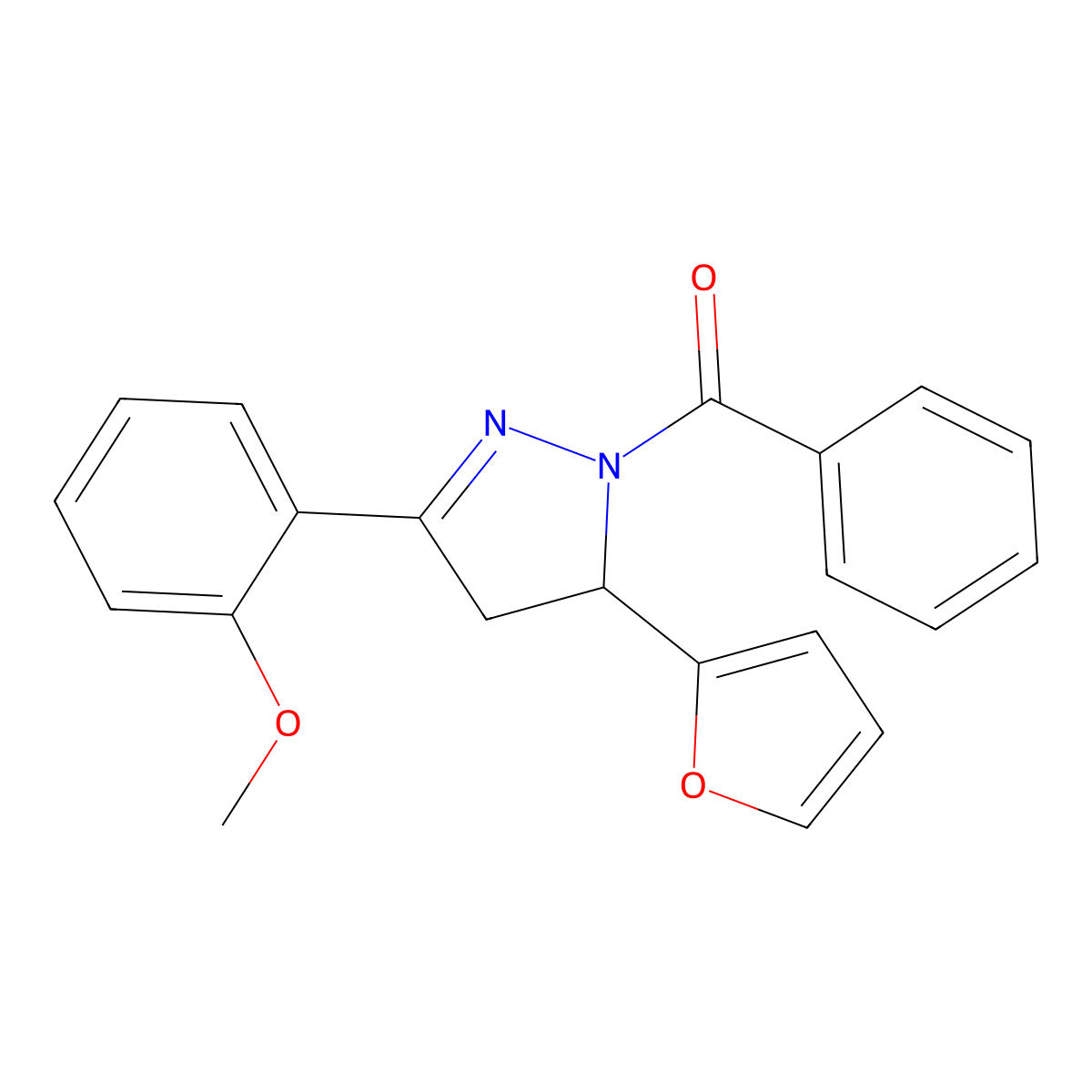 2-[1-benzoyl-5-(2-furyl)-4,5-dihydro-1H-pyrazol-3-yl]phenyl methyl ether molecular structure, CAS 438482-02-1